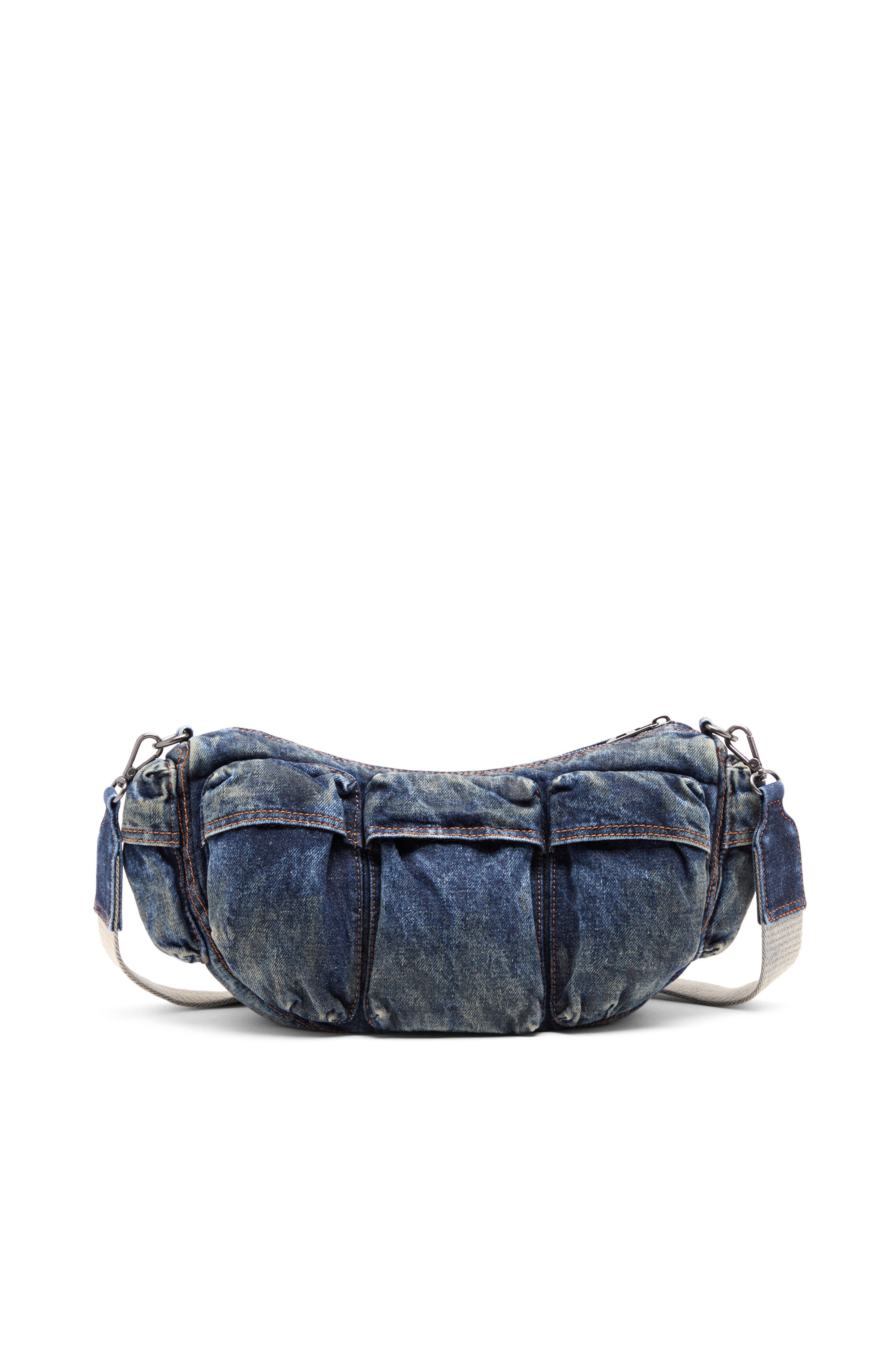 Diesel - RE-EDITION TRAVEL 3000 SHOULDER BAG X, Unisex Travel 3000-Multipocket bag in treated denim in Blue - Image 3