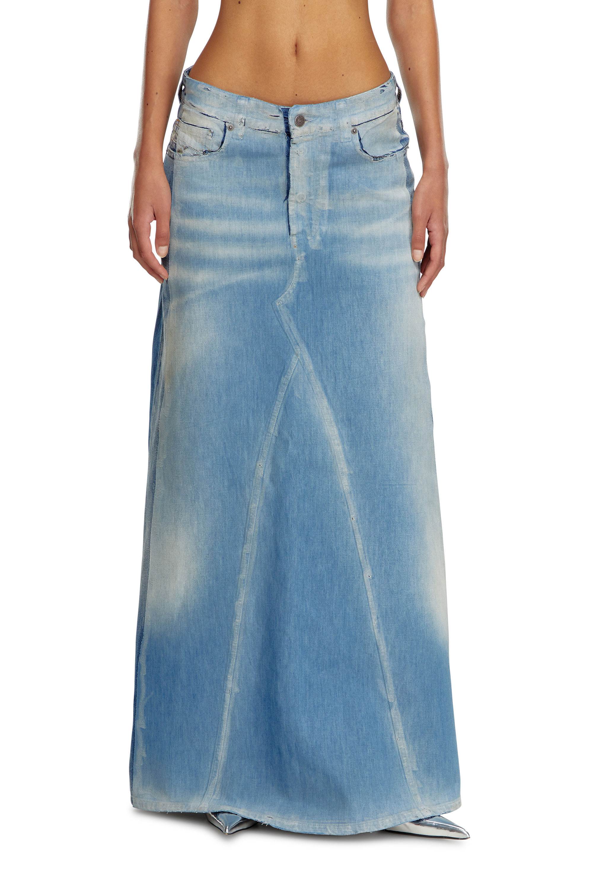 Diesel - DE-PAGO-S4, Woman's Long skirt in peel-off denim in Medium blue - 3