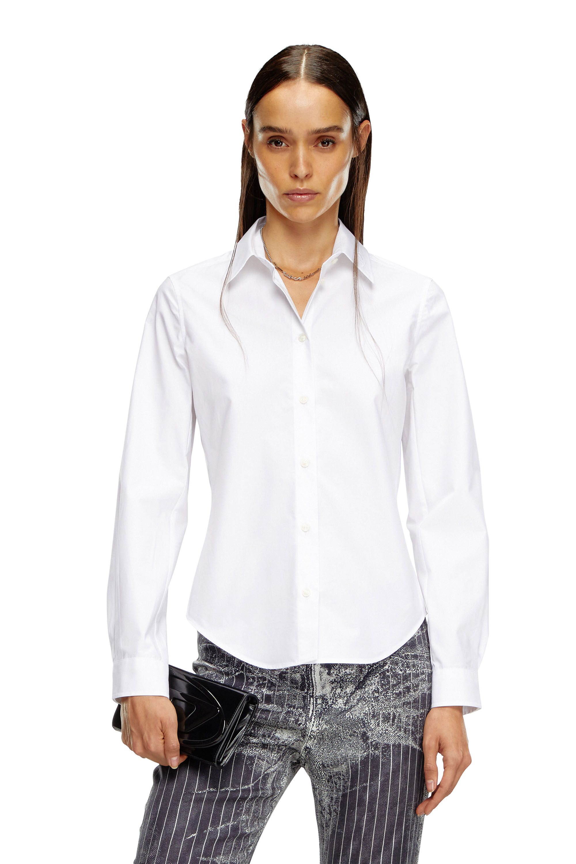 Diesel - C-GISEL-P1, Woman Shirt with logo-embroidered collar in White - Image 3