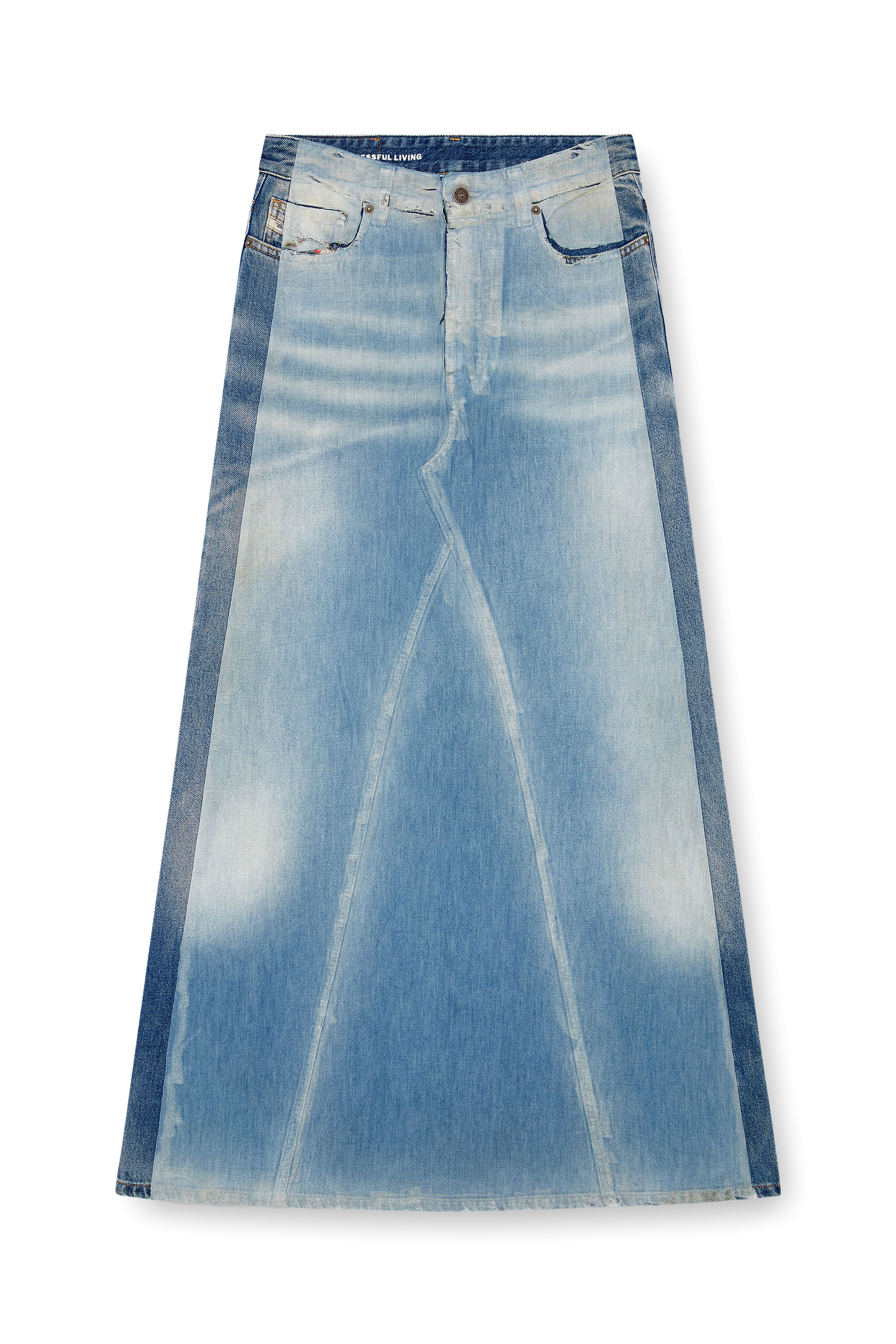 Diesel - DE-PAGO-S4, Woman's Long skirt in peel-off denim in Medium blue - 2