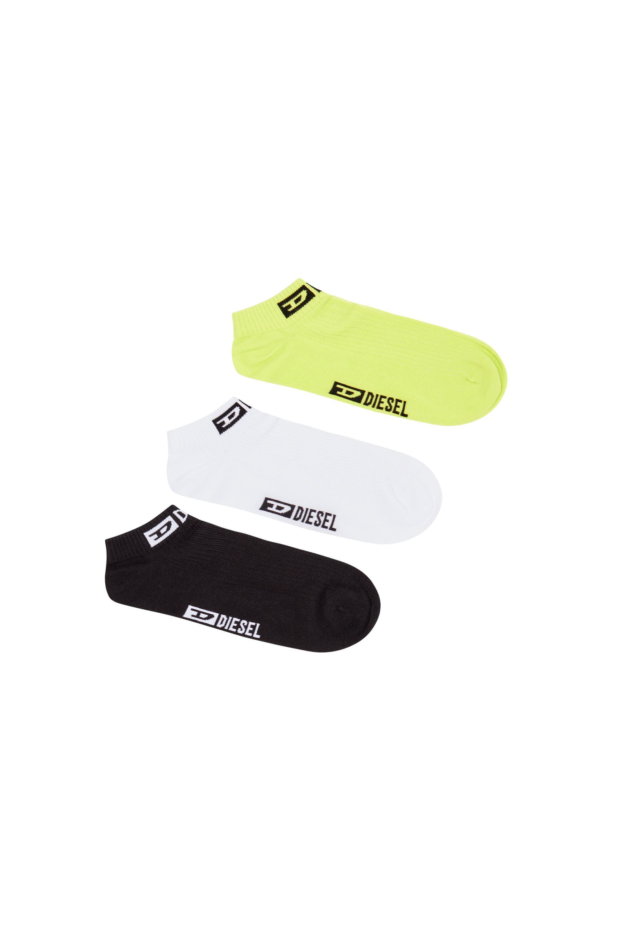 Diesel - SKM-SAX THREEPACK, Man's 3-pack low-cut socks with logo cuff in Black/Yellow - 1