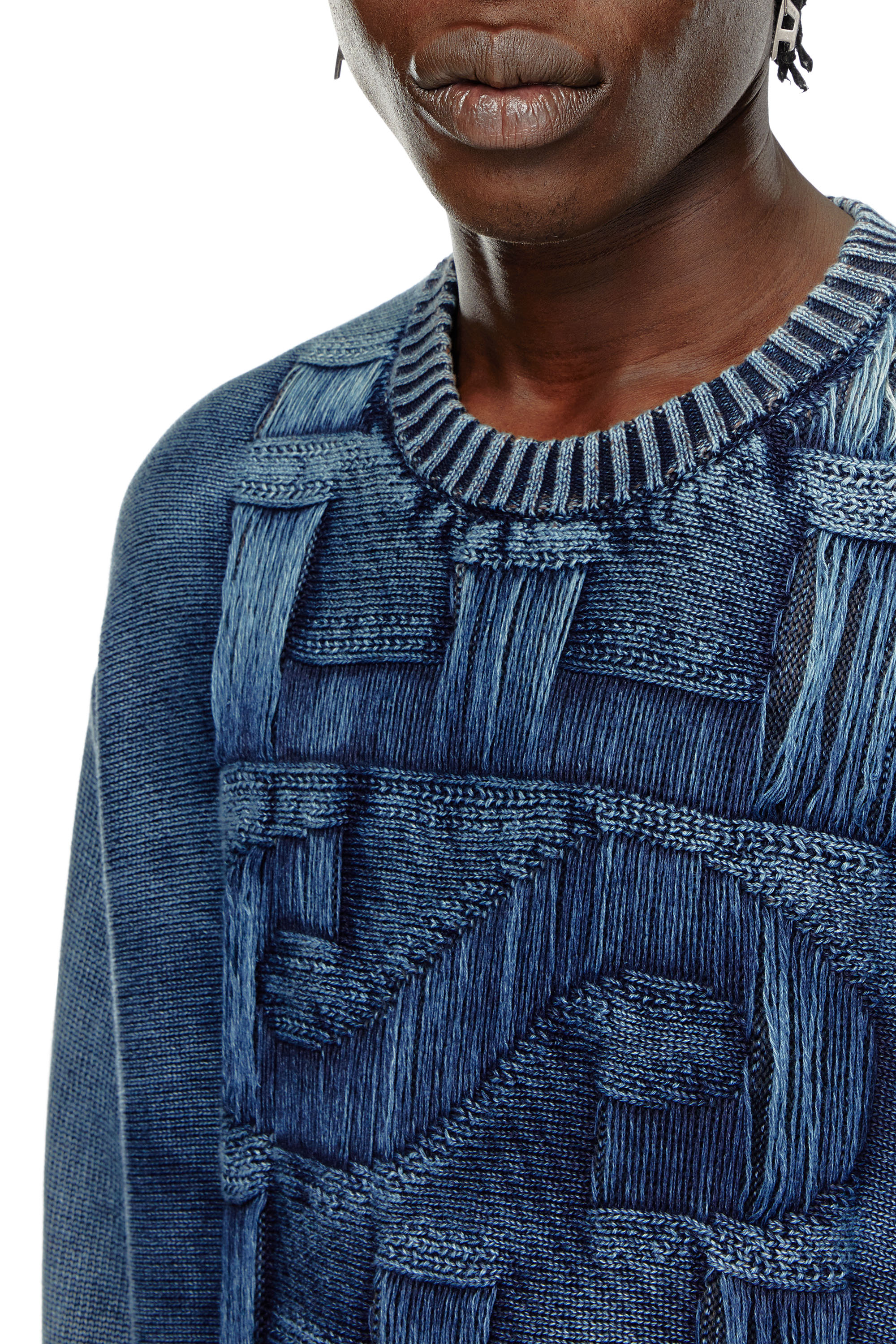 Diesel - K-ROTTISSIMO, Man's Destroyed jumper with floating yarn logo in Blue - 5