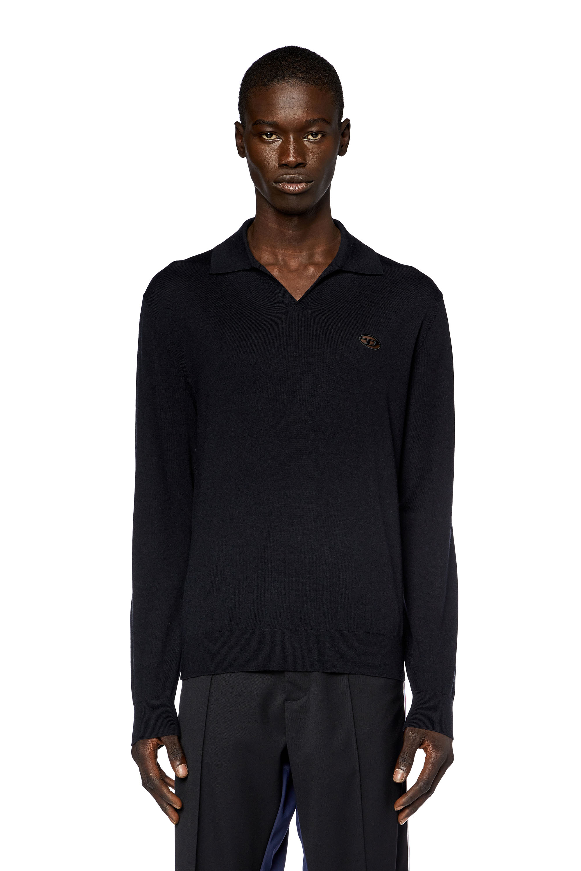 Diesel - K-GLARE, Man's Wool jumper with polo collar in Black - 6