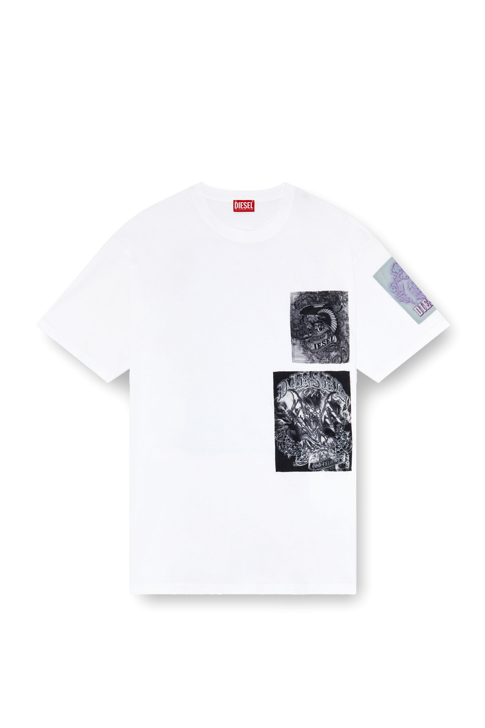 Diesel - T-BOXT-SLITS-Q10, Man T-shirt with raw-cut printed patches in White - Image 3