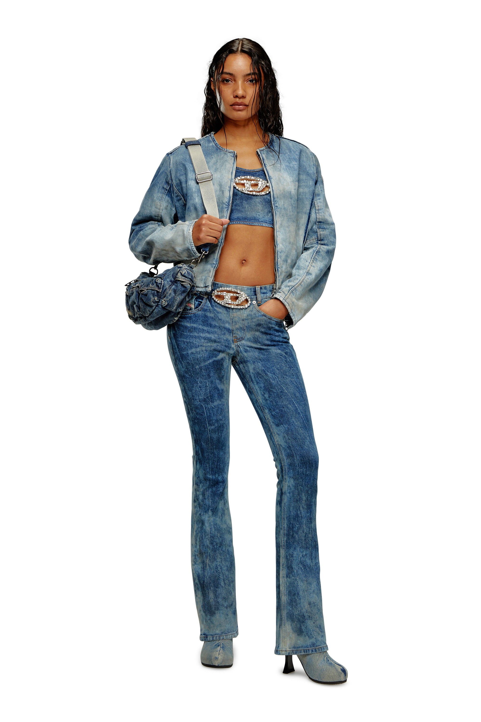 Diesel - DE-TOP-FSE, Woman Cropped denim top with crystal plaque in Blue - Image 2