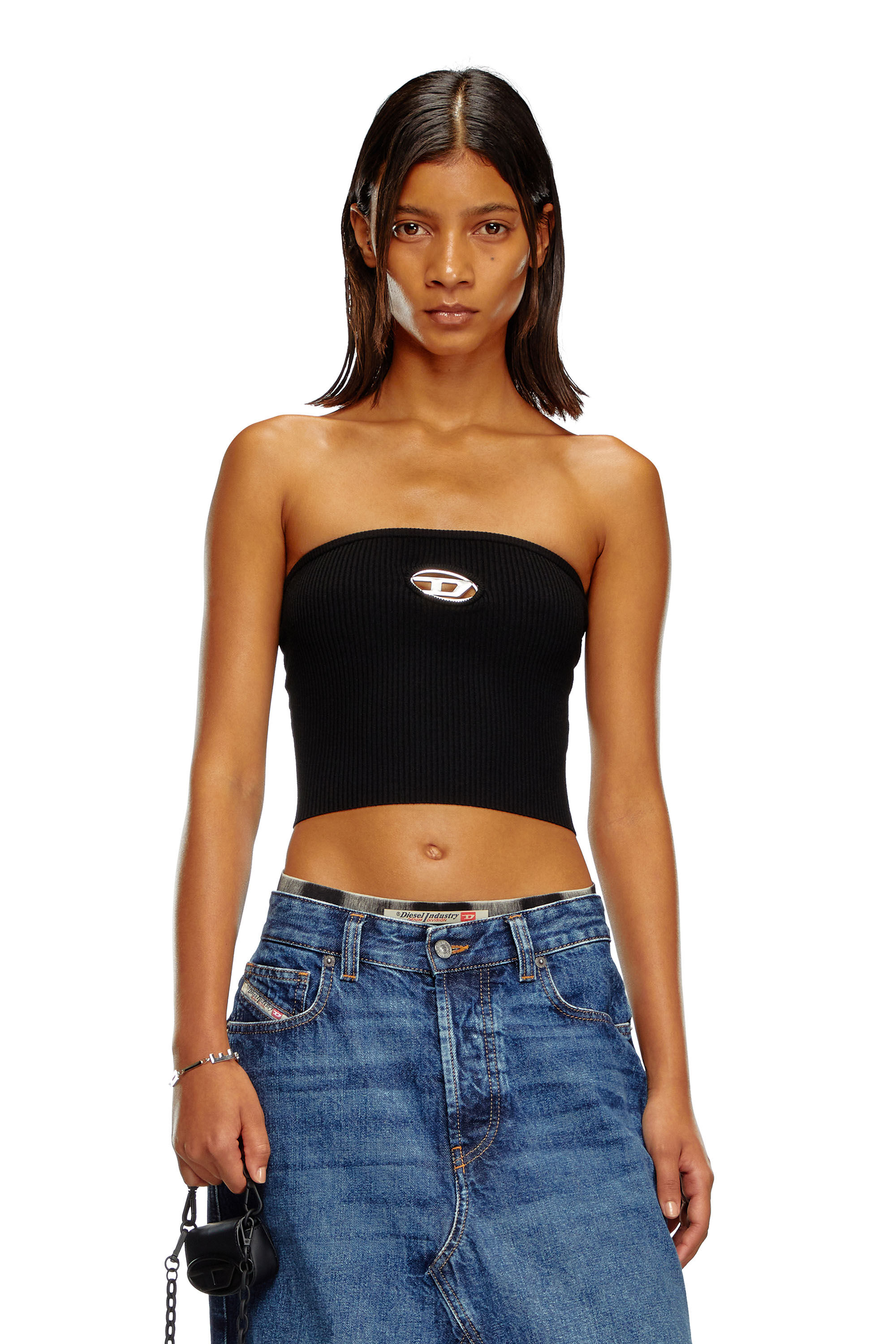 Diesel - M-CLARKSVILLEX, Woman Tube top with logo plaque in Black - Image 3