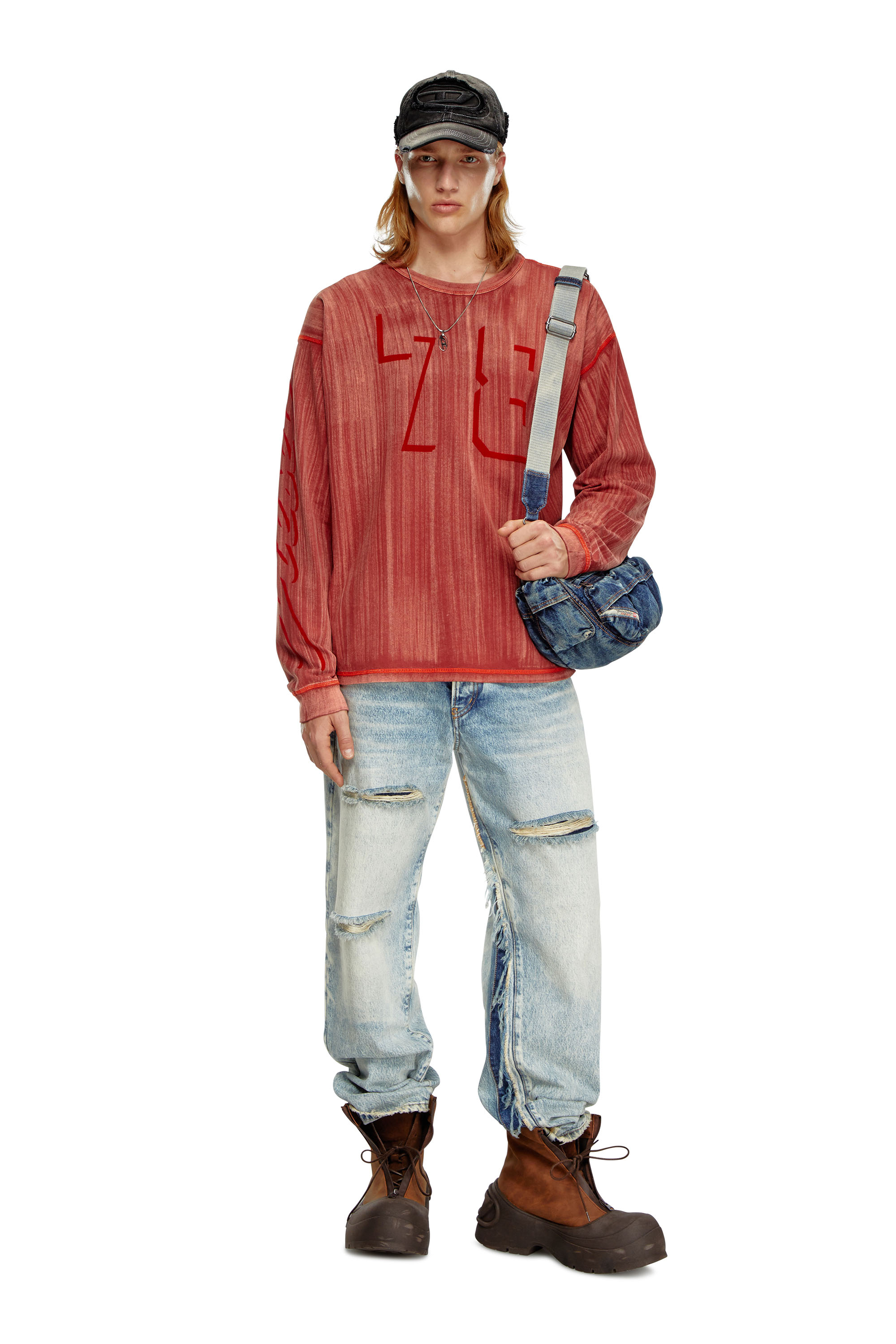 Diesel - T-BOXT-LS-Q2, Man Long-sleeve T-shirt with brushstroke fading in Red - Image 2