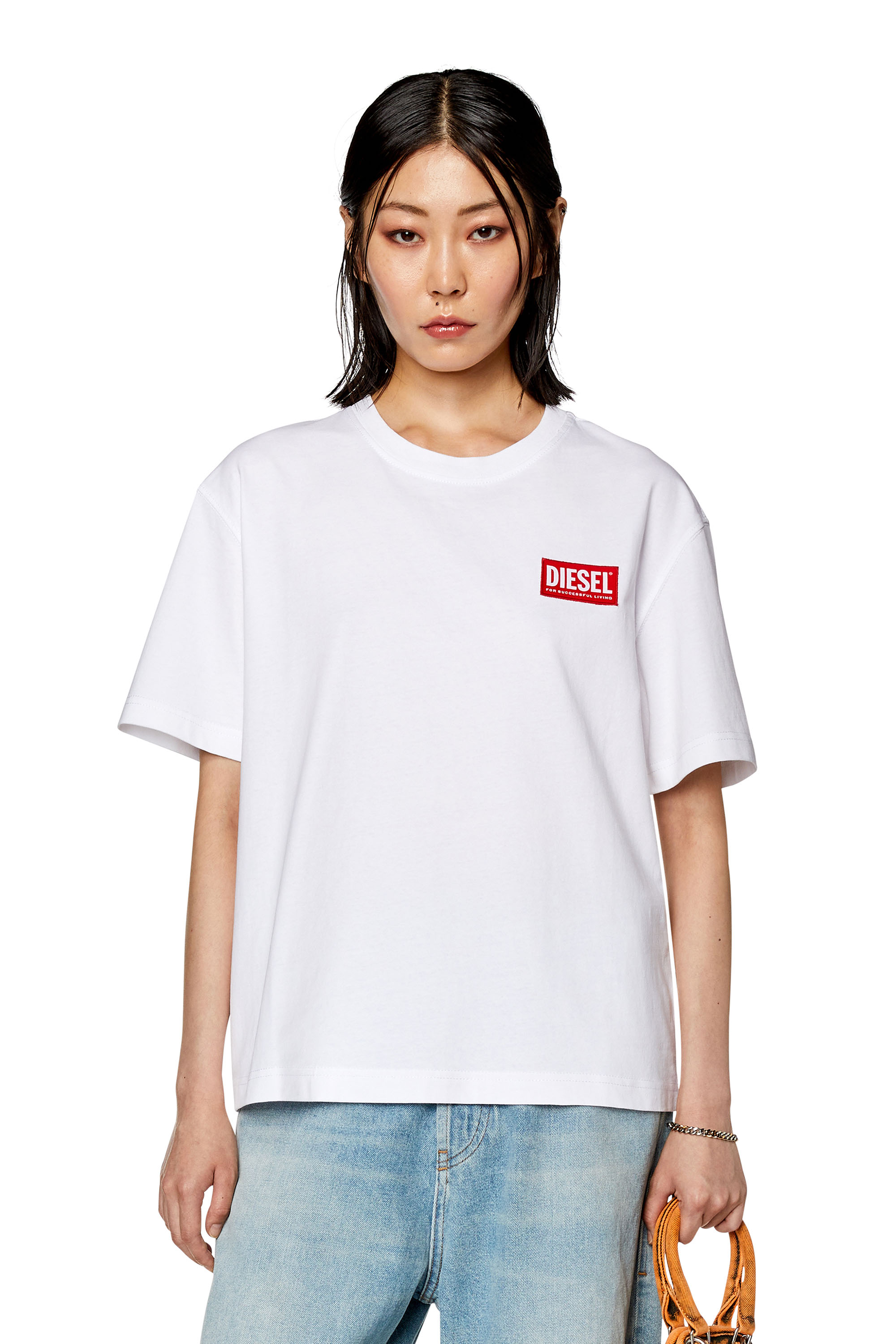 Diesel - T-DANNY-NLABEL, Woman T-shirt with diesel logo patch in White - Image 1