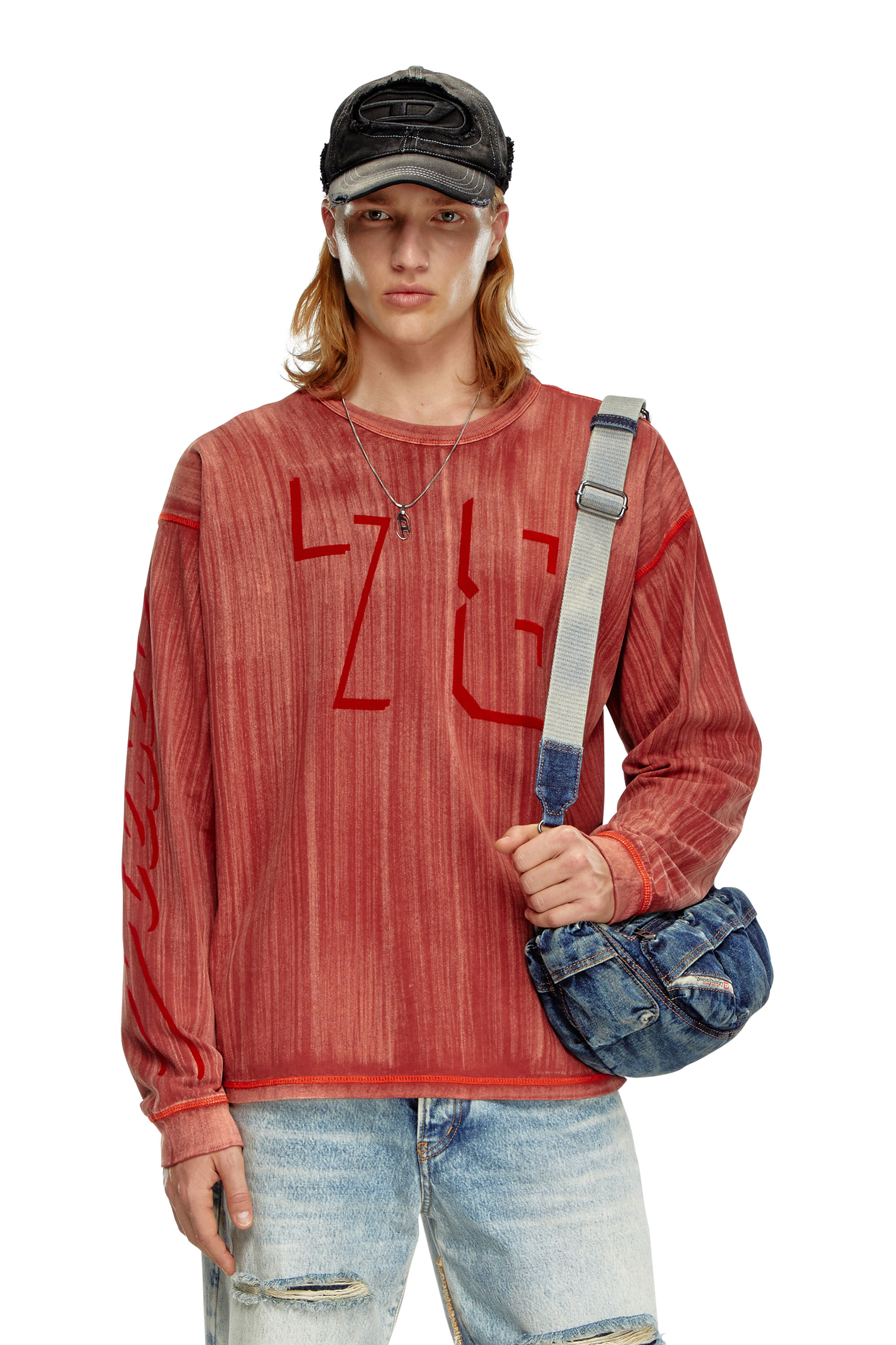 Diesel - T-BOXT-LS-Q2, Man Long-sleeve T-shirt with brushstroke fading in Red - Image 1