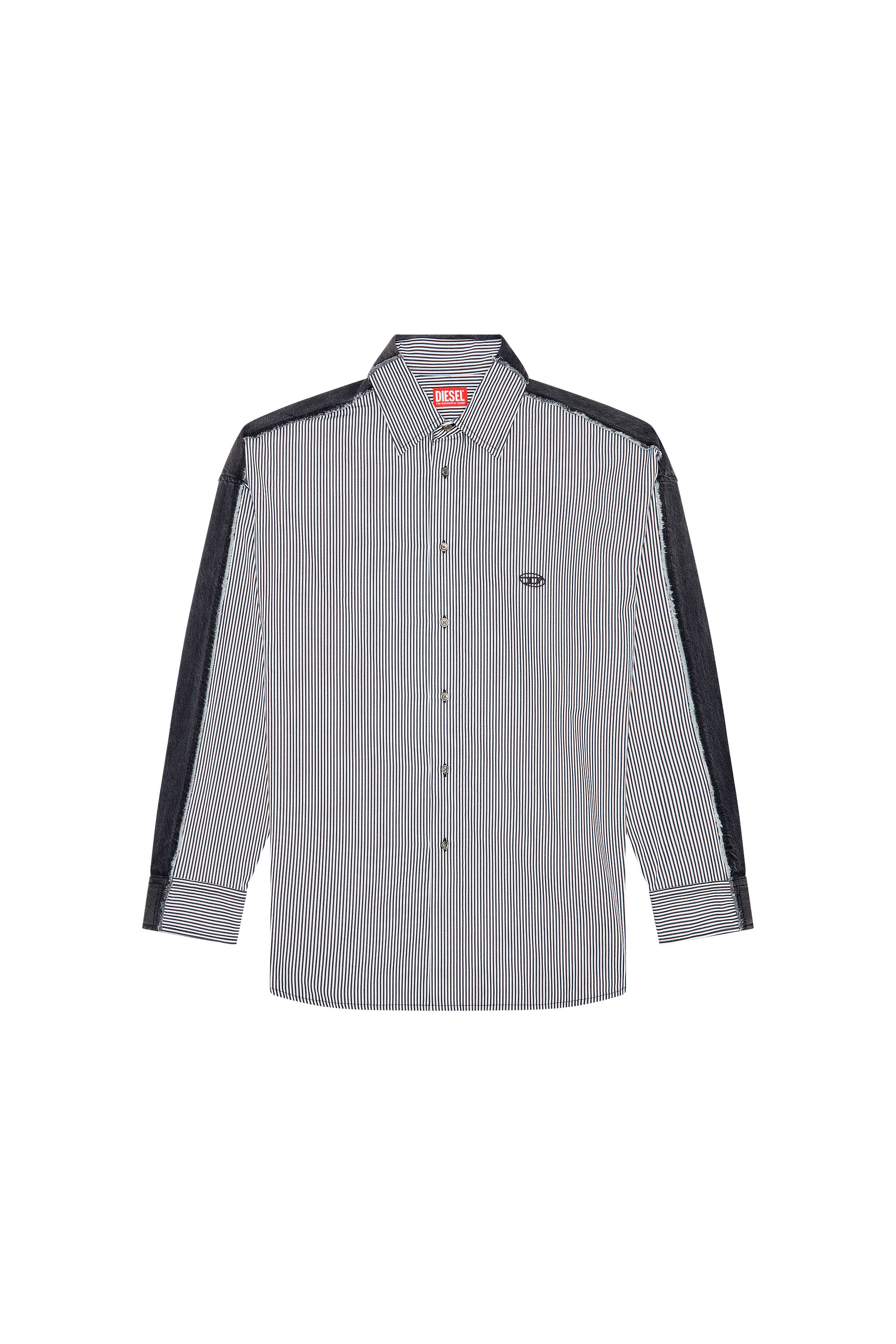 Diesel - S-WARH-STRIPE, Man Striped shirt with denim back in Multicolor - Image 3