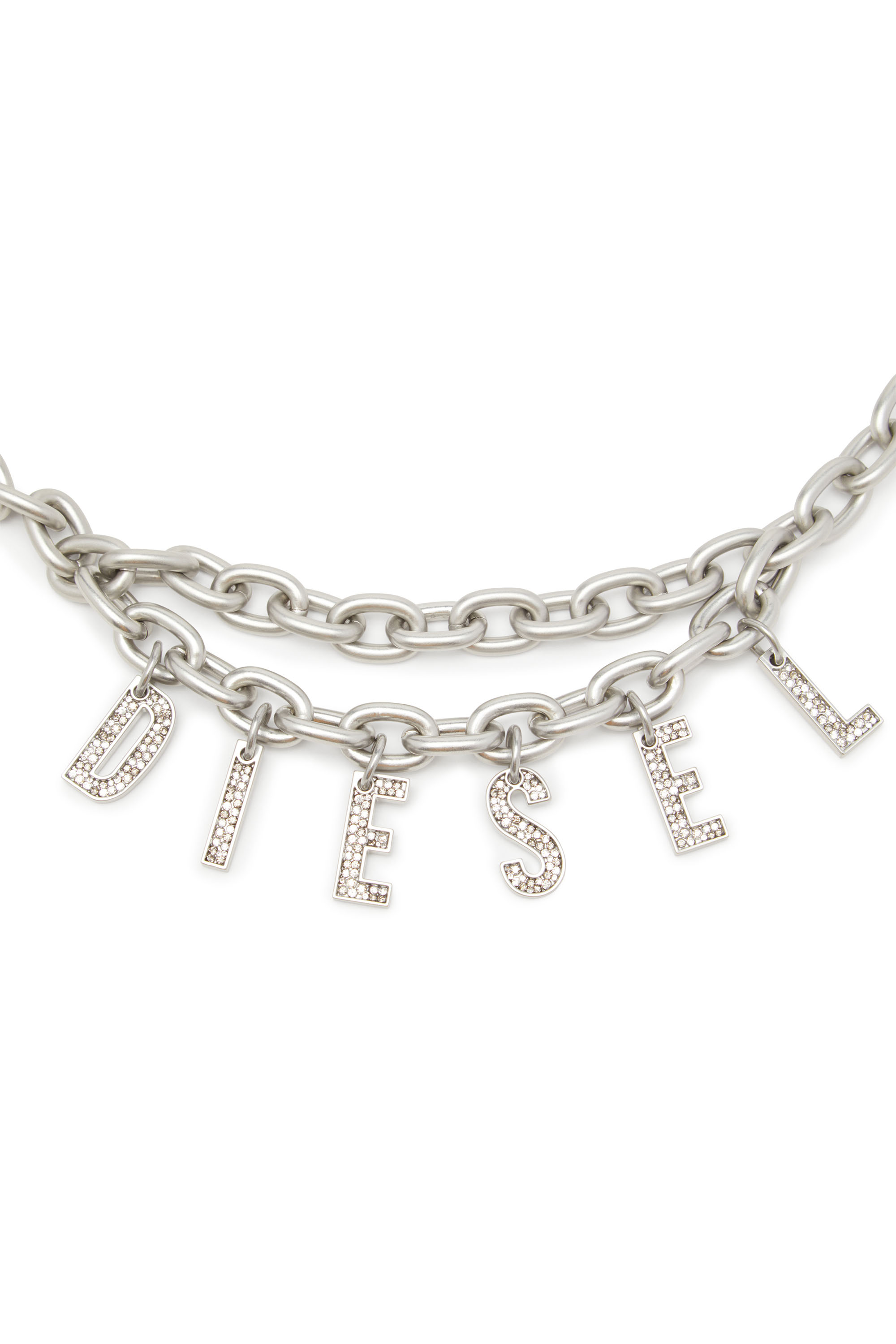 Diesel - B-CHARM CHAIN, Woman Chain belt with crystal logo charm in Silver - Image 2