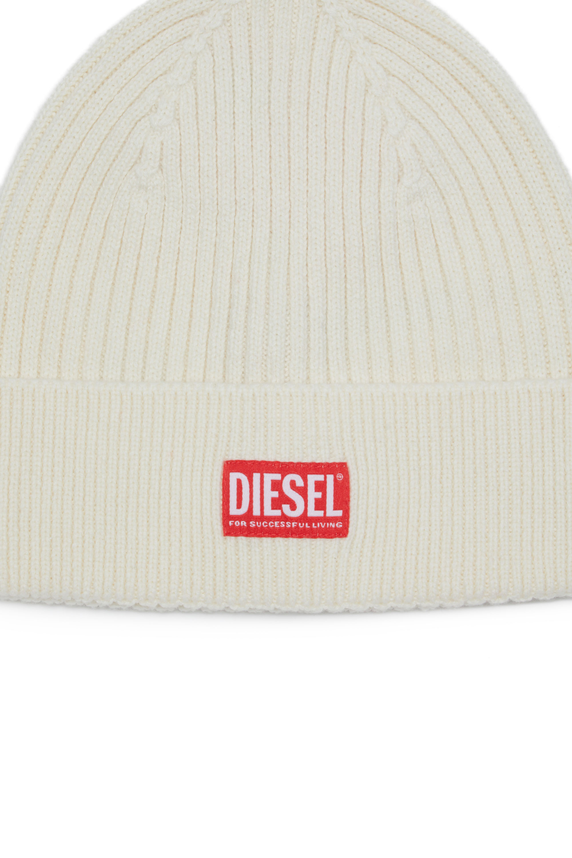 Diesel - K-CODER-H 2X2, Unisex Ribbed beanie with logo patch in White - Image 3