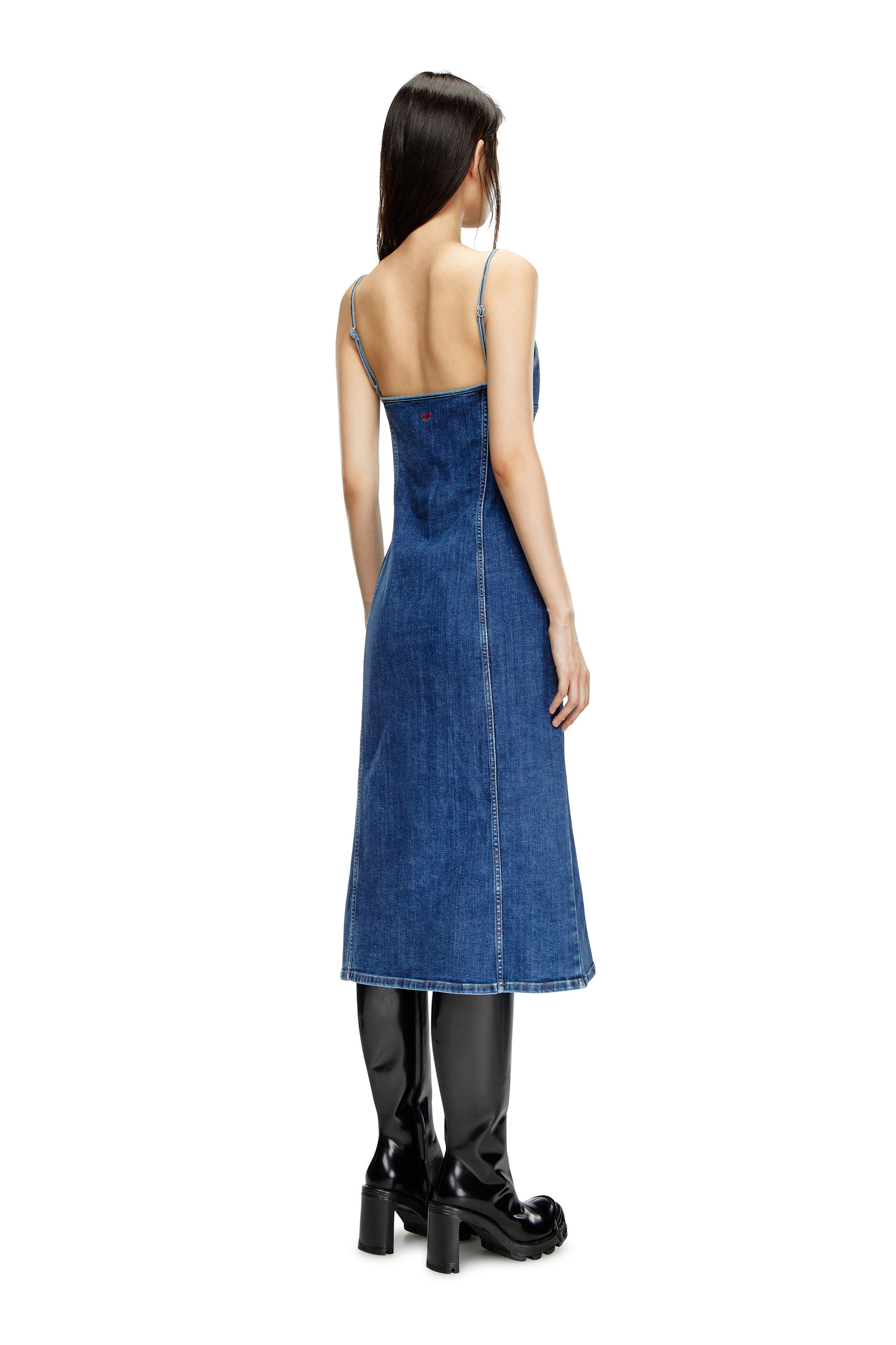 Diesel - DE-FULVY-DRESS-D, Woman's Strappy midi dress in denim in Blue - 3