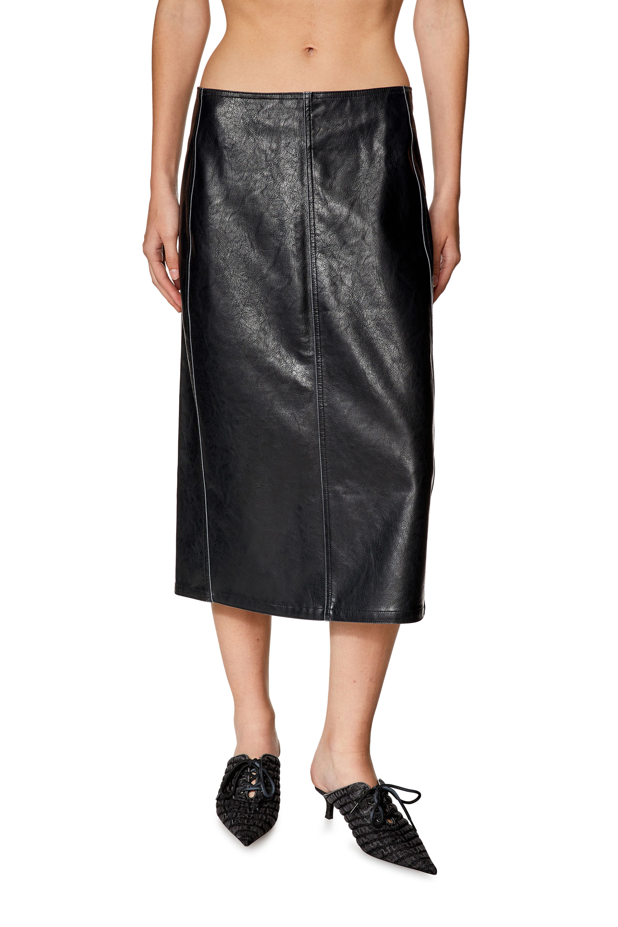 Diesel - O-TATEN, Woman Midi skirt in supple technical fabric in Black - Image 1