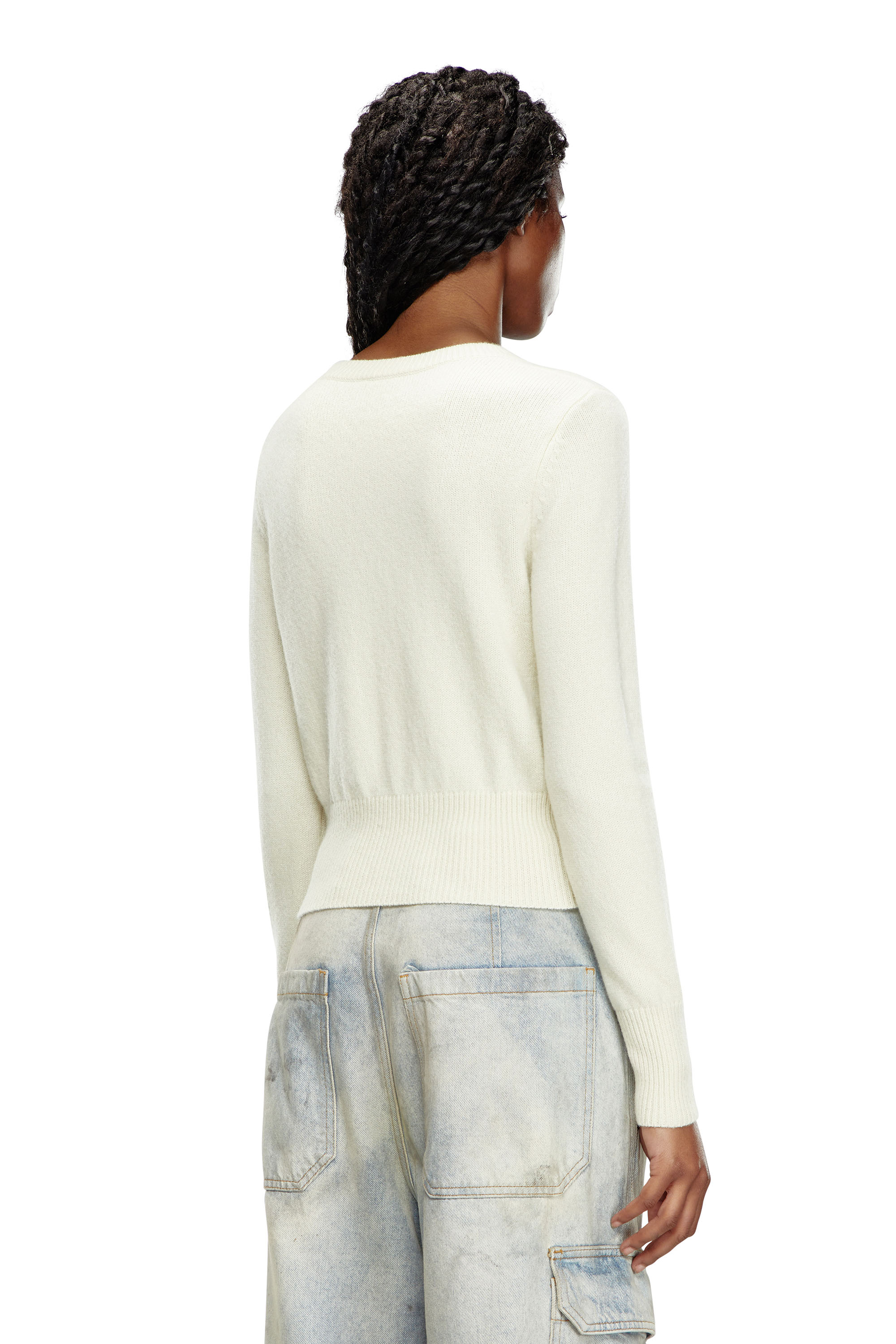 Diesel - M-AREESA, Woman's Jumper with embroidered cut-out logo in White - 4