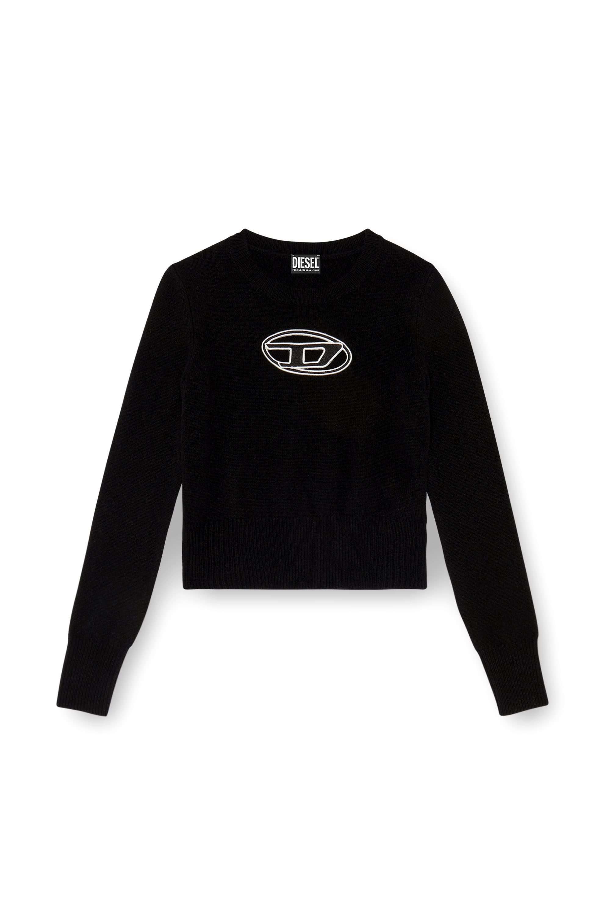 Diesel - M-AREESA, Woman's Jumper with embroidered cut-out logo in Black - 3