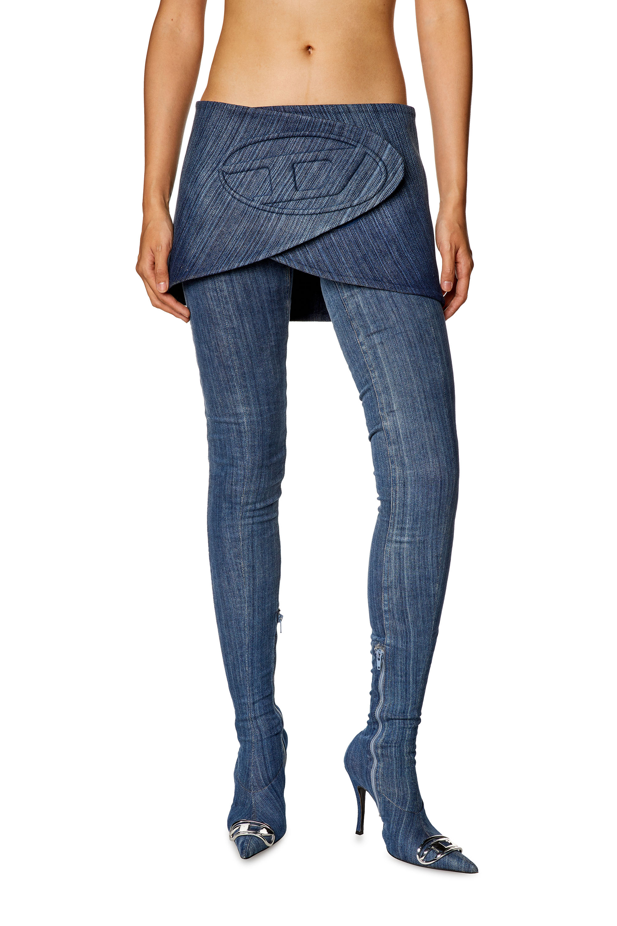Diesel - DE-LORI-FSD, Woman Skirt-belt in streaky denim in Blue - Image 1