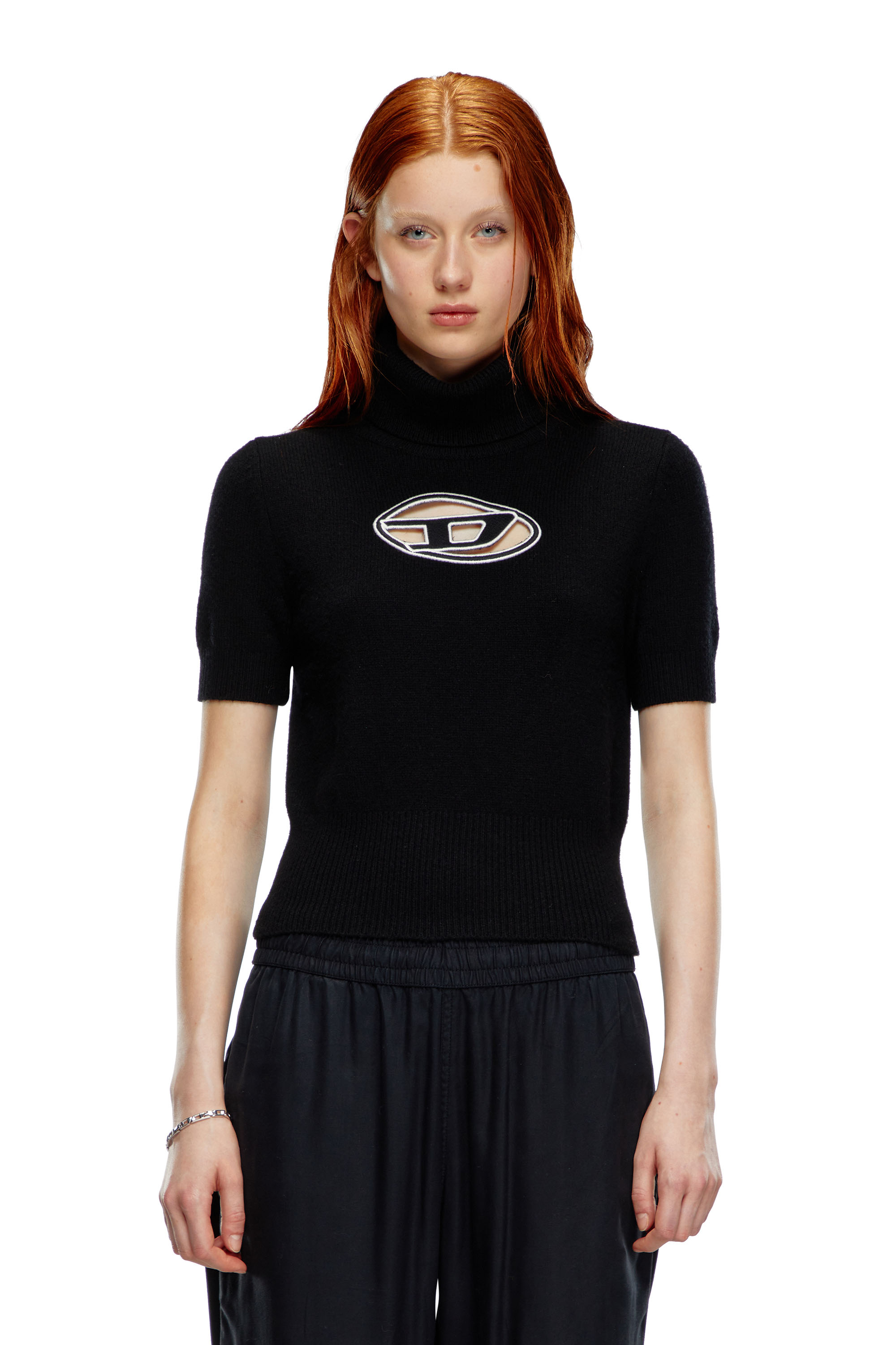 Diesel - M-ARGARET, Woman's Short-sleeve jumper with cut-out logo in Black - 5