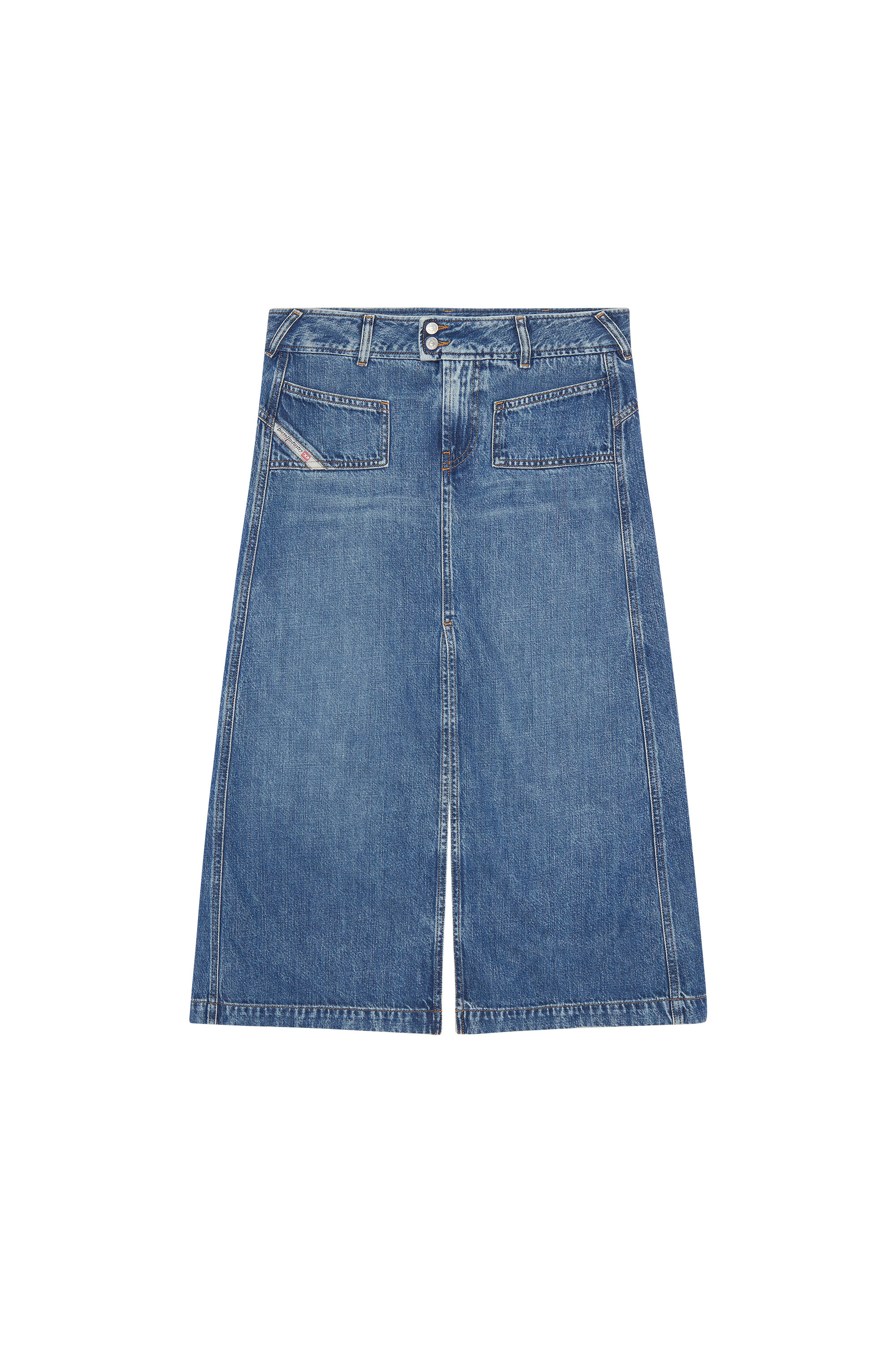 Diesel - DE-YINKA, Woman Denim midi skirt with slit in Blue - Image 3