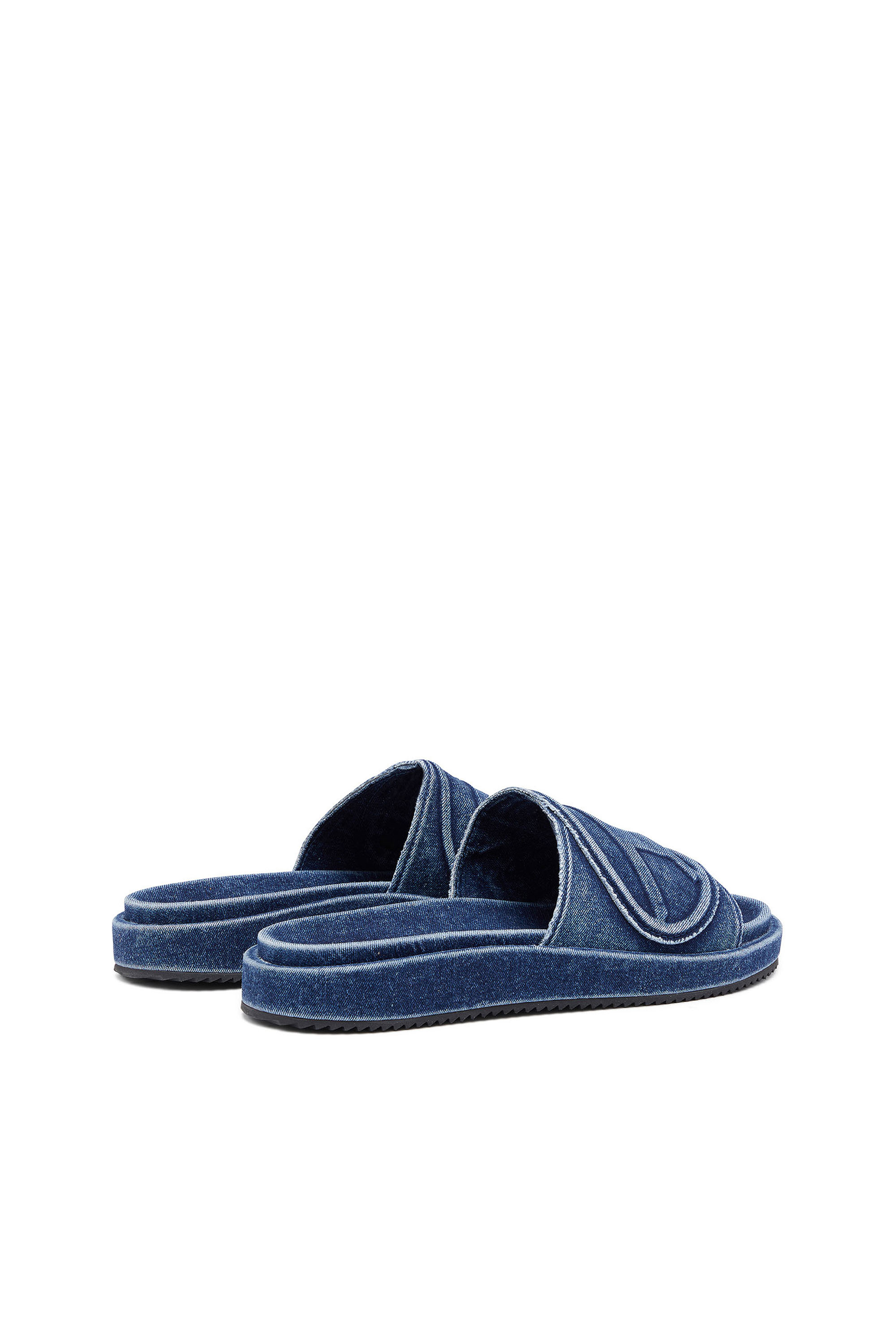 Diesel - SA-SLIDE D OVAL, Unisex Sa-Slide D-Denim slides with embossed strap in Blue - Image 3