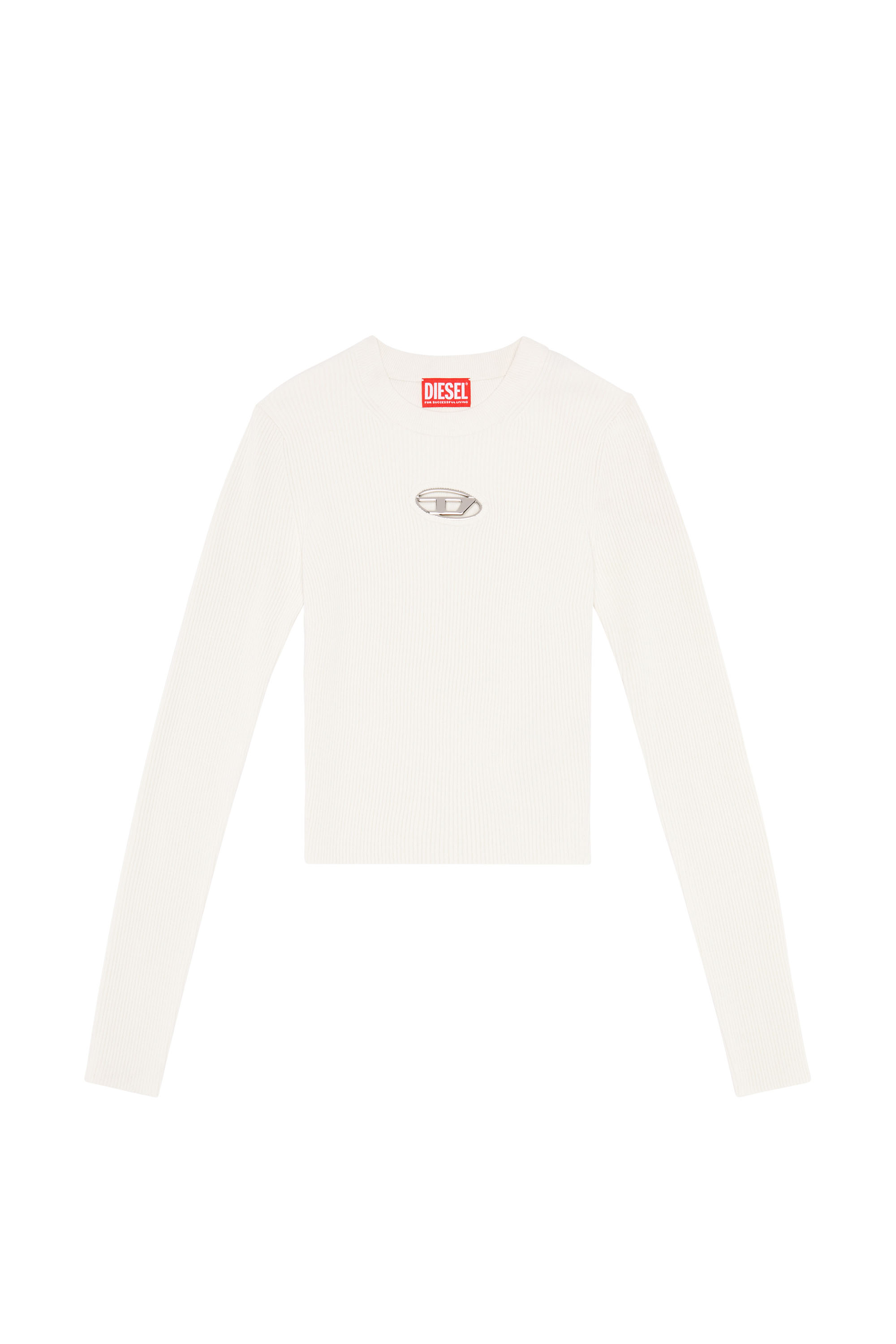 Diesel - M-VALARY, Woman's Ribbed-knit long-sleeve top in White - 3