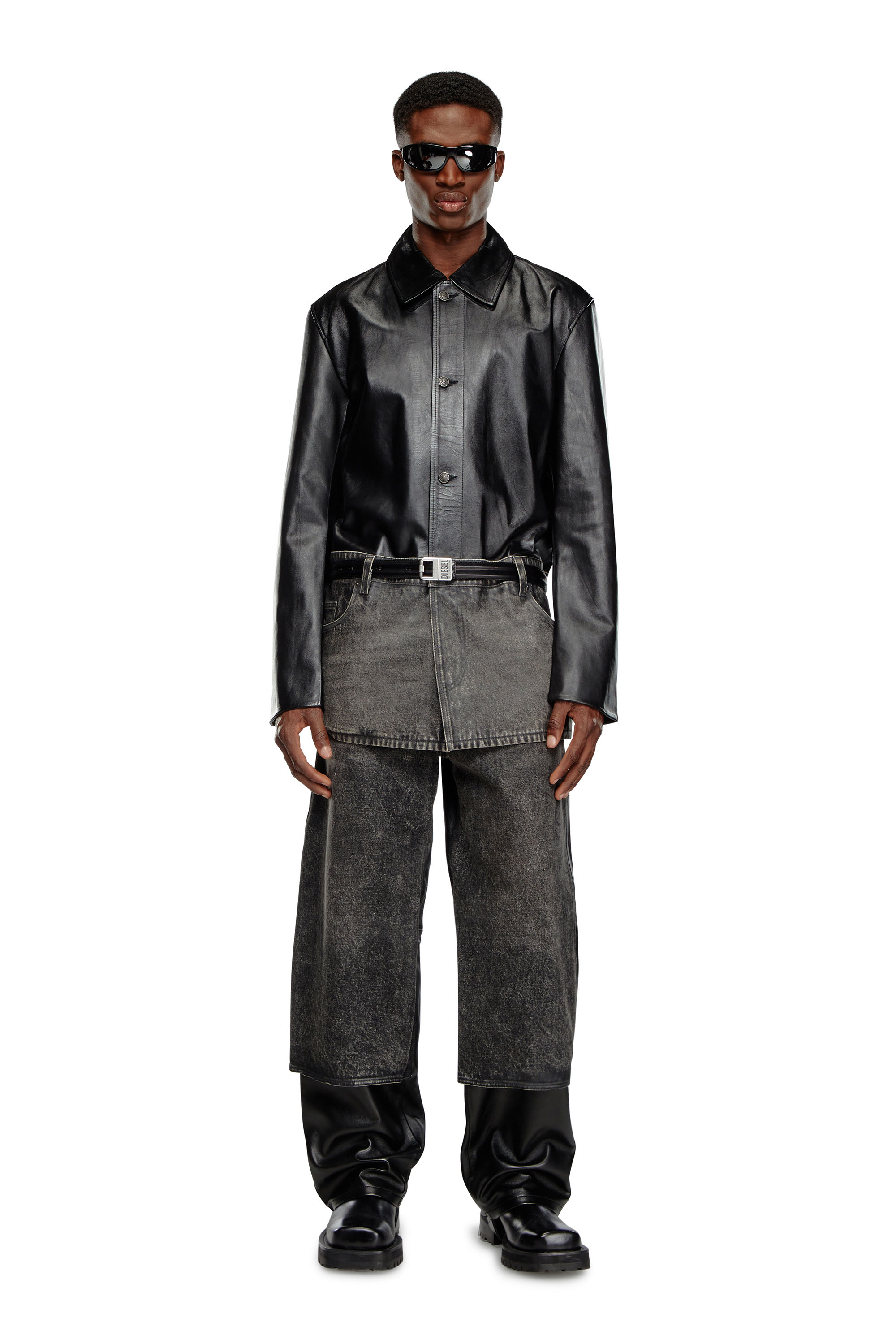 Diesel - P-BRETCH, Man Leather and denim pants in Black - Image 2