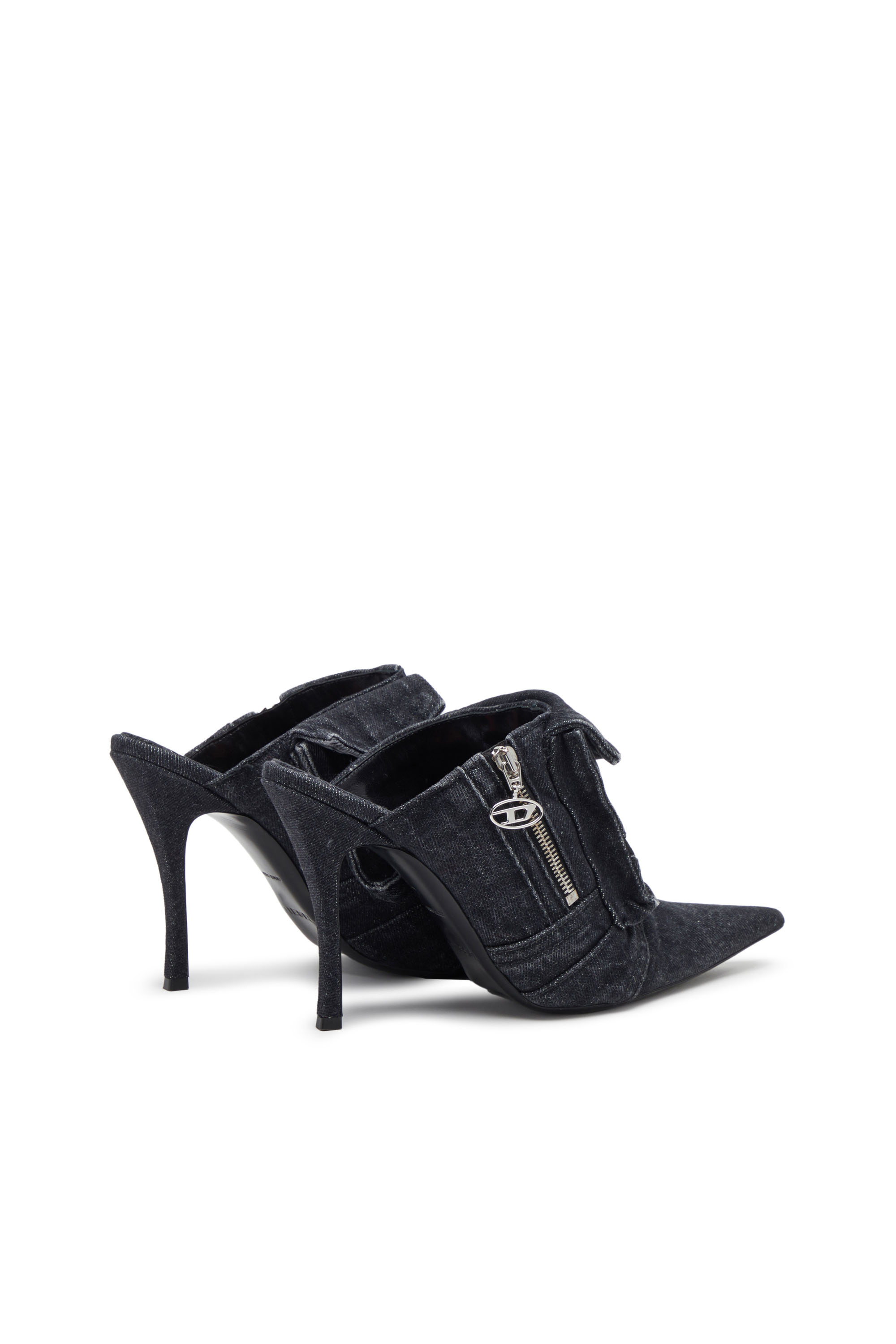 Diesel - D-VENUS POCKET ML, Woman D-Venus-Heeled mules in sun-faded denim in Black - Image 3