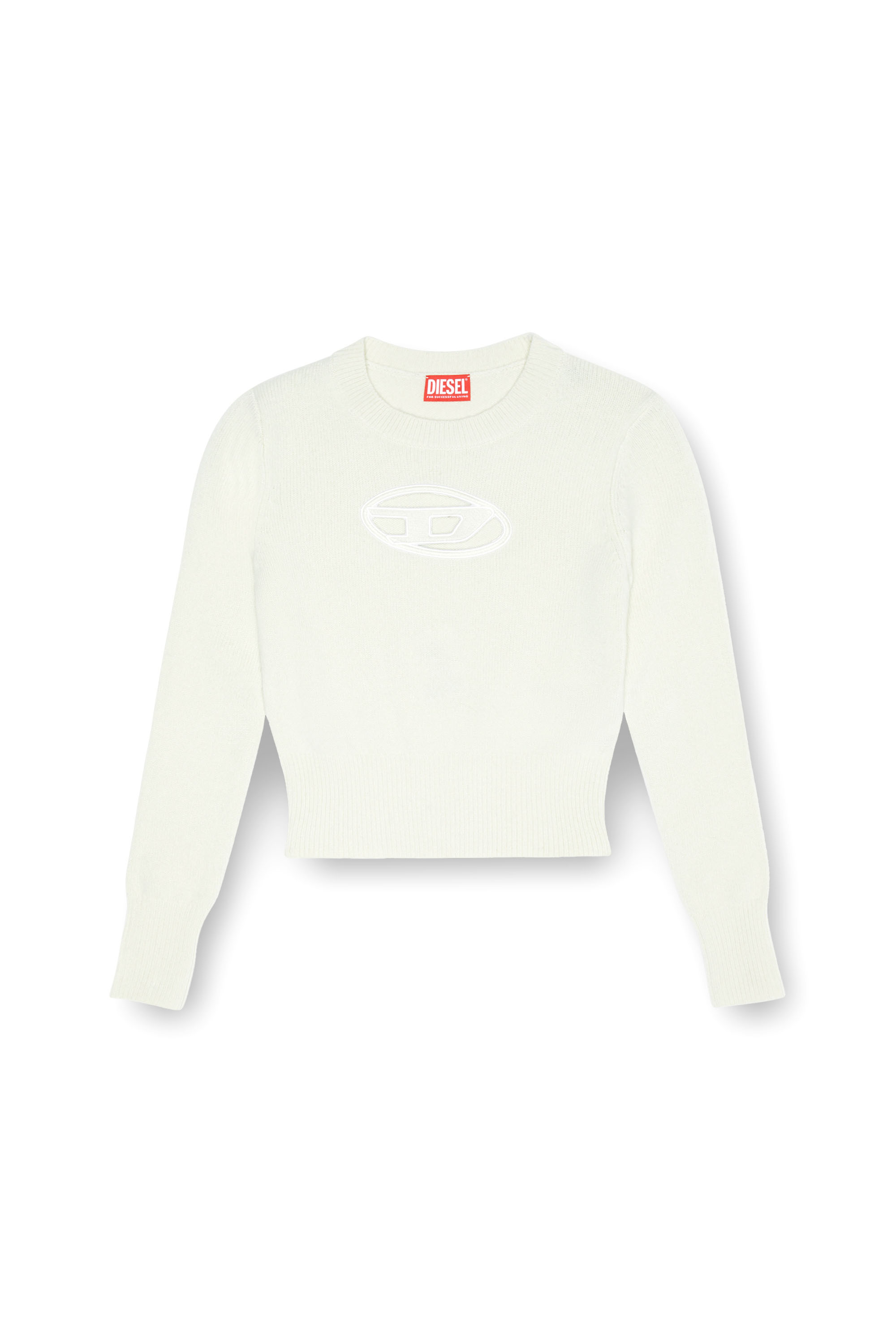 Diesel - M-AREESA, Woman's Jumper with embroidered cut-out logo in White - 3