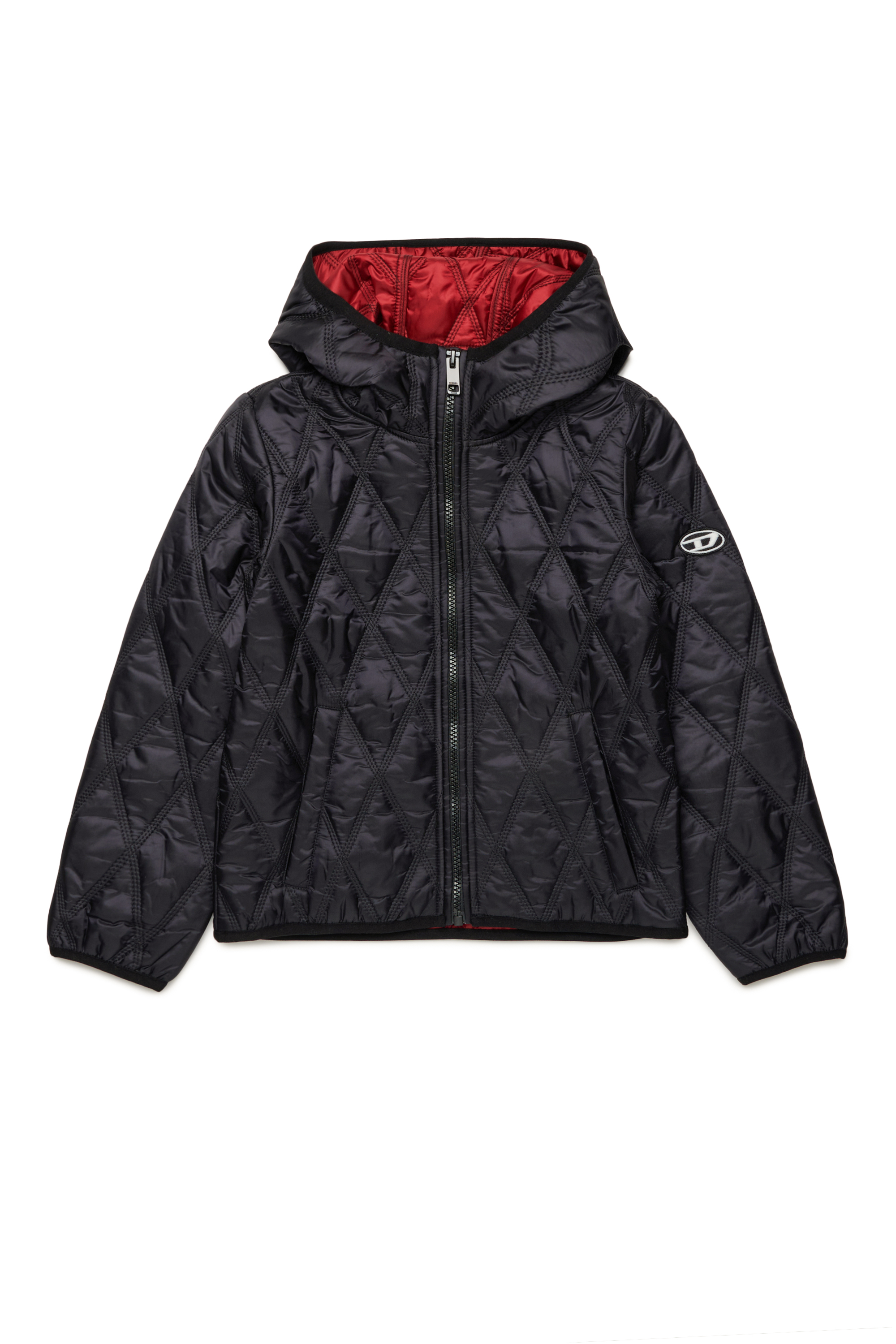 Diesel - JFOKKER, Unisex's Hooded quilted nylon jacket in Black - 1