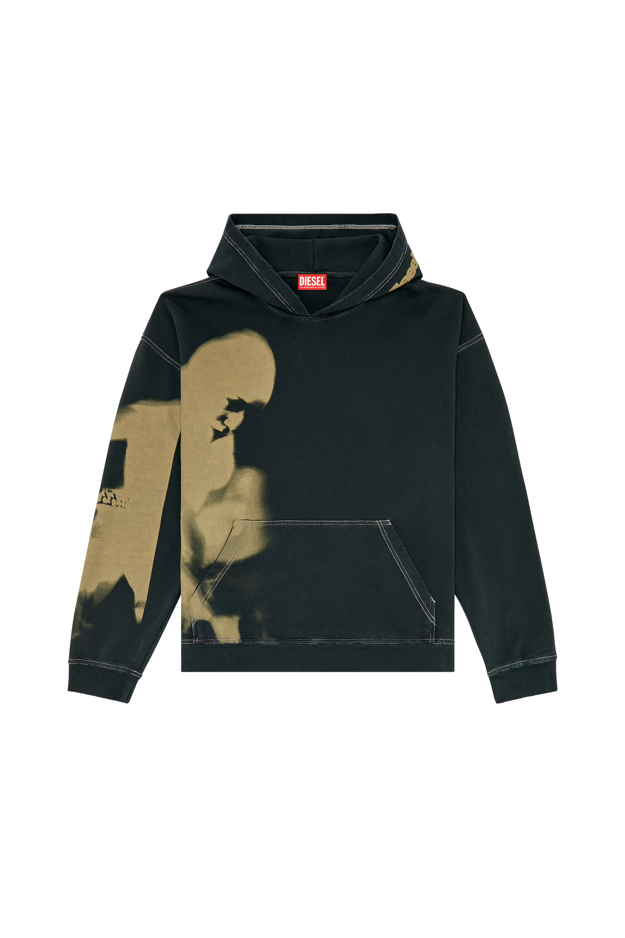 Diesel - S-BOXT-HOOD-N4, Man Distressed hoodie with smudgy print in Black - Image 3