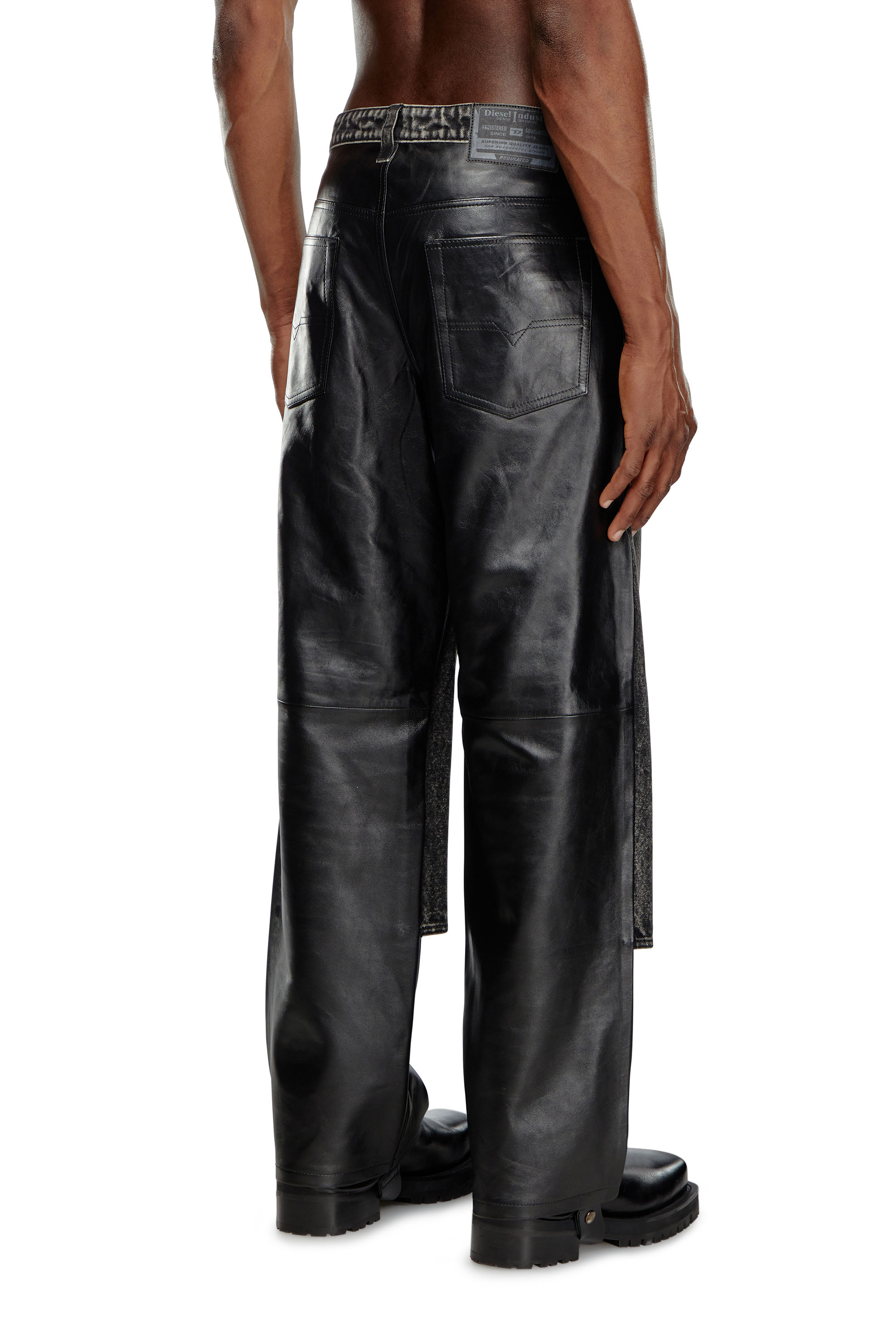 Diesel - P-BRETCH, Man Leather and denim pants in Black - Image 4