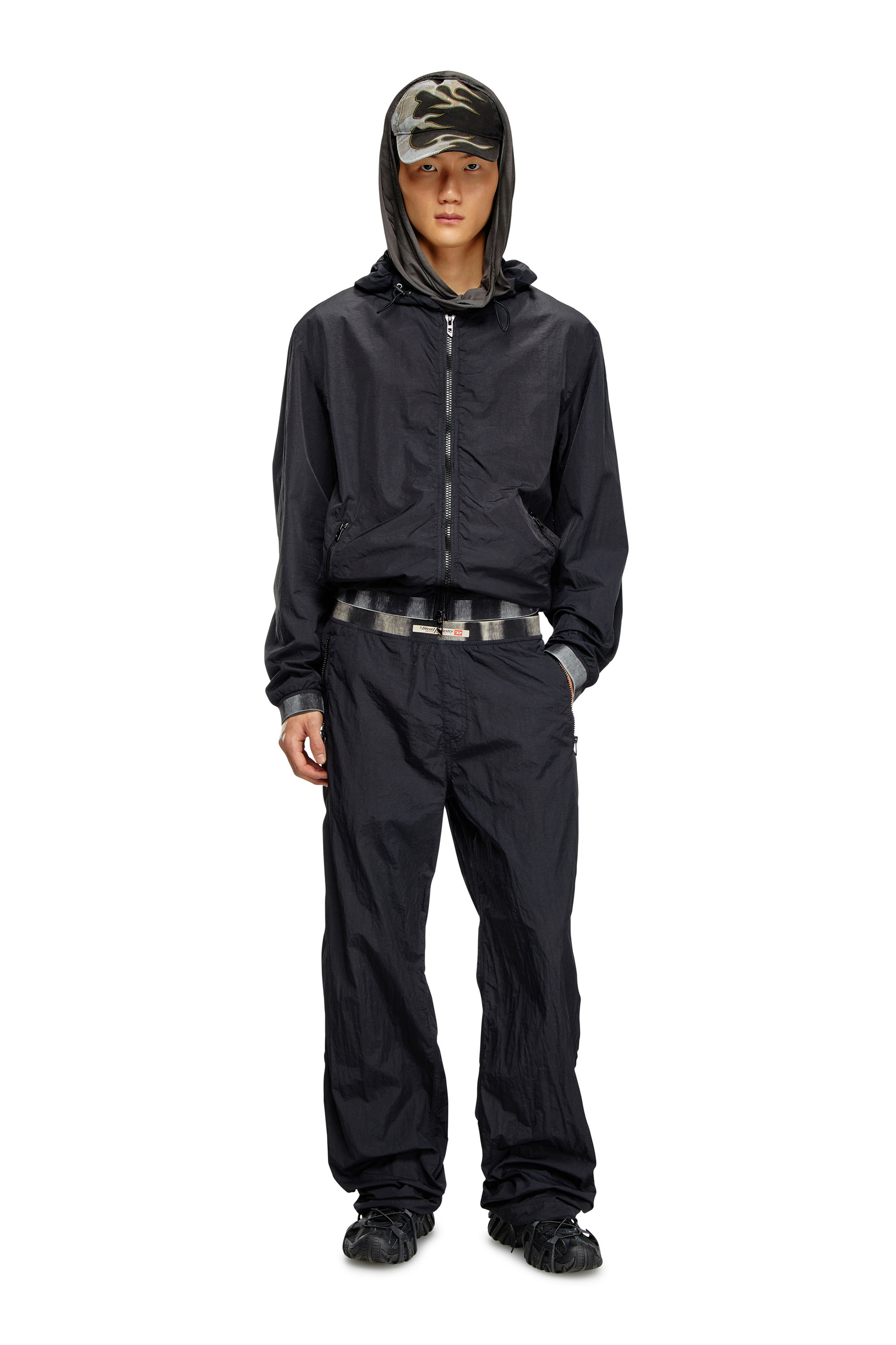 Diesel - P-POST, Man Lightweight pants in wrinkled nylon in Black - Image 2