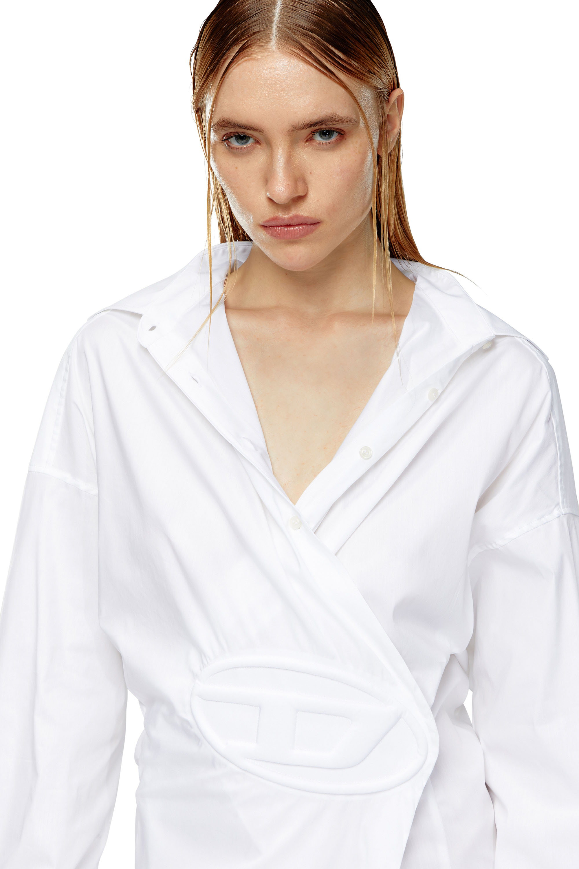 Diesel - D-SIZEN-N1, Woman Short shirt dress in stretch poplin in White - Image 4