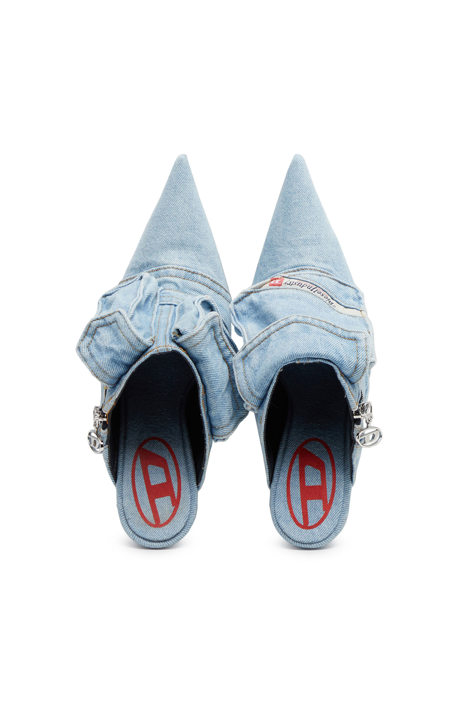 Diesel - D-VENUS POCKET ML, Woman D-Venus-Heeled mules in sun-faded denim in Blue - Image 4