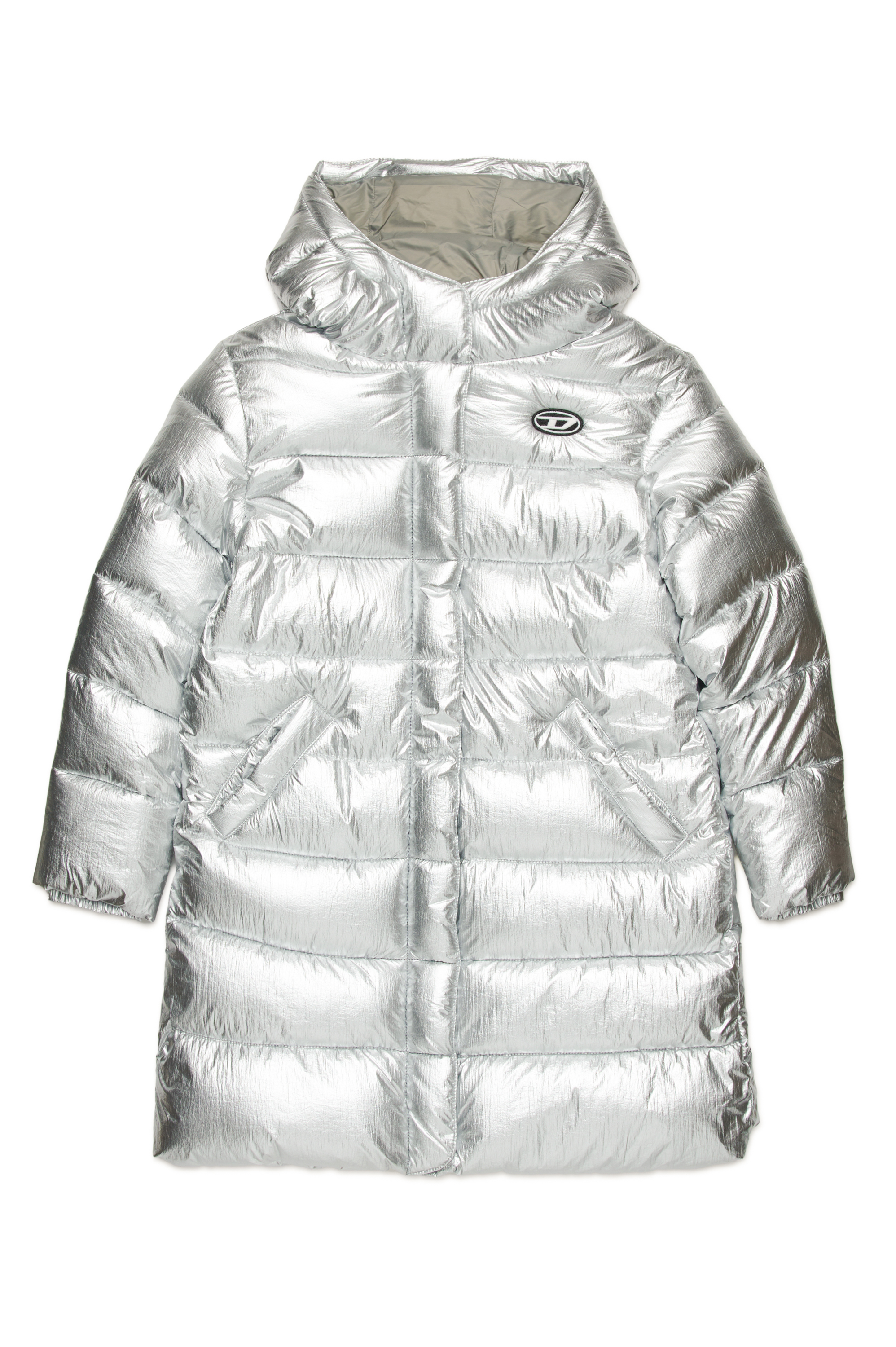 Diesel - JAUWTJANNIKHT39, Woman's Hooded puffer jacket in metallic nylon in Silver - 1