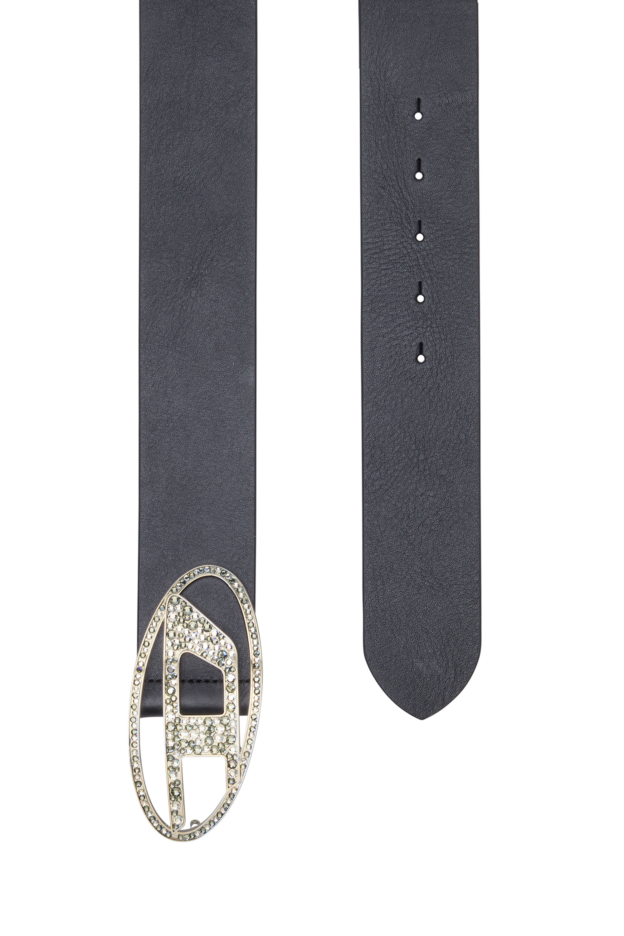 Diesel - B-1DR 50 STRASS, Woman Leather belt with rhinestone logo buckle in Black - Image 2