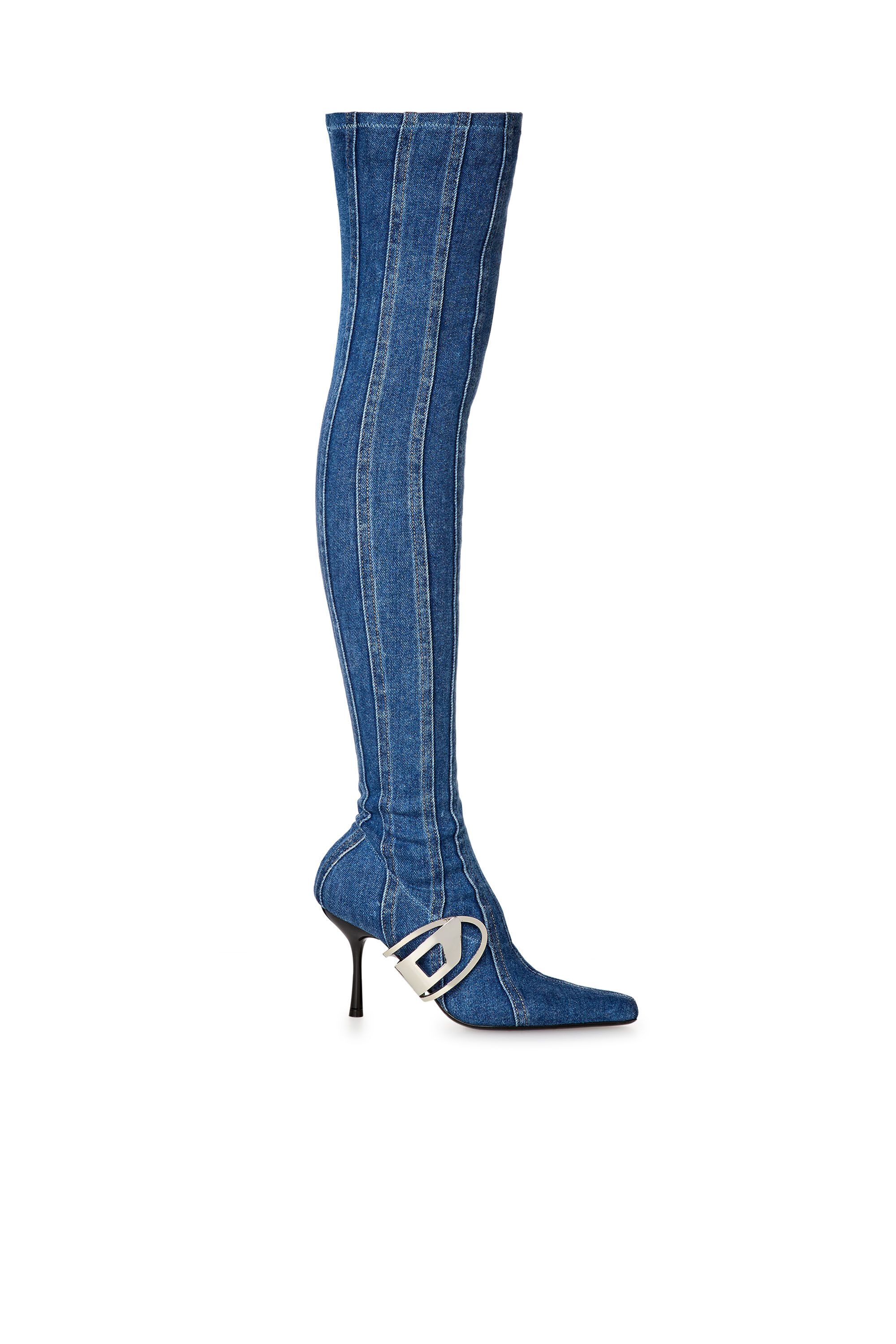 Diesel - D-ECLIPSE TBT C, Woman D-Eclipse TBT C - Thigh-high boot in stretch denim in Blue - Image 1