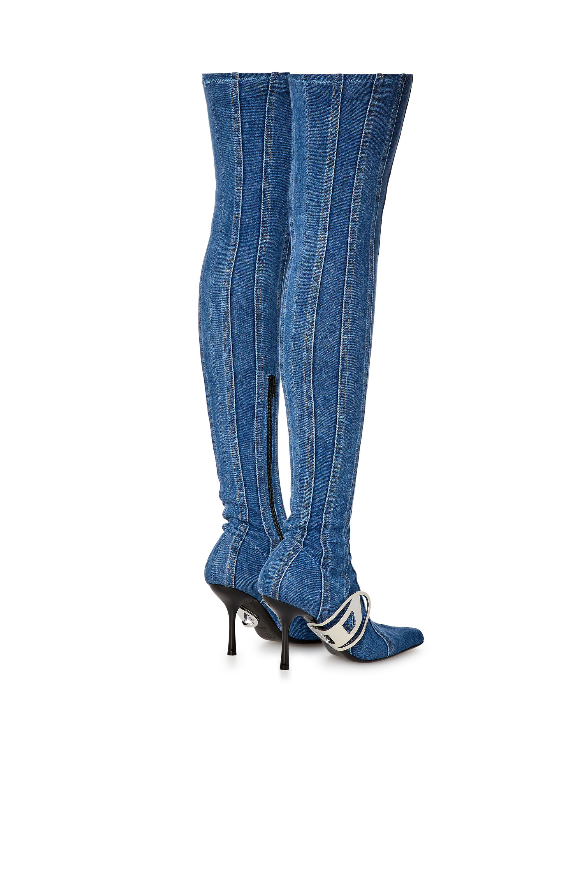 Diesel - D-ECLIPSE TBT C, Woman D-Eclipse TBT C - Thigh-high boot in stretch denim in Blue - Image 3