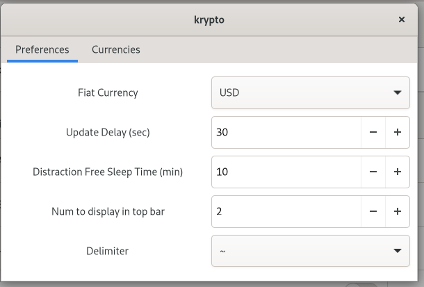 krypto display preferences