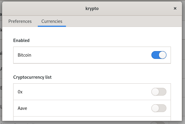 krypto currency configuration