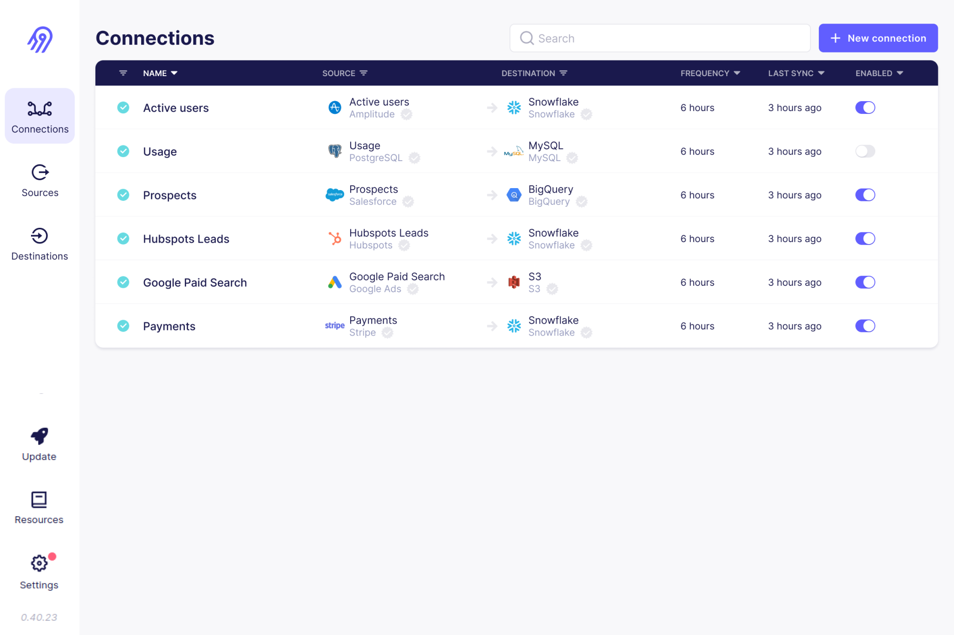 Airbyte OSS Connections UI