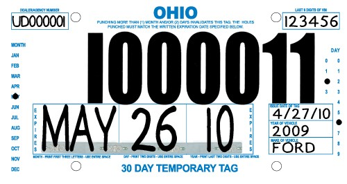 File:Ohio temporary license plate, Ford (May 2010).png