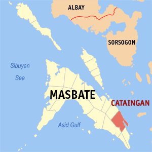 Mapa sa Masbate nga nagpakita kon asa nahimutang ang Cataingan