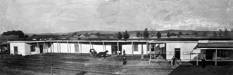 Abel Sterns adobe c. 1857. Built in 1835-8, demolished in 1877 to make way for the Baker Block