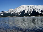 View of mountains from the lake