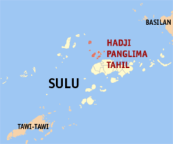 Map o Sulu showin the location o Hadji Panglima Tahil