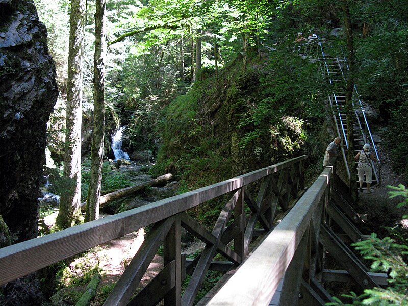 File:Ravennaschlucht, Steg, Treppe + Wasserfall.jpg