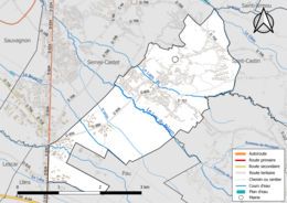 Carte en couleur présentant le réseau hydrographique de la commune