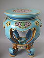 Garden Seat, 1870, 20 in, coloured glazes, Revivalist motifs