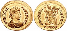 Obverse and reverse sides of a coin of Arcadius